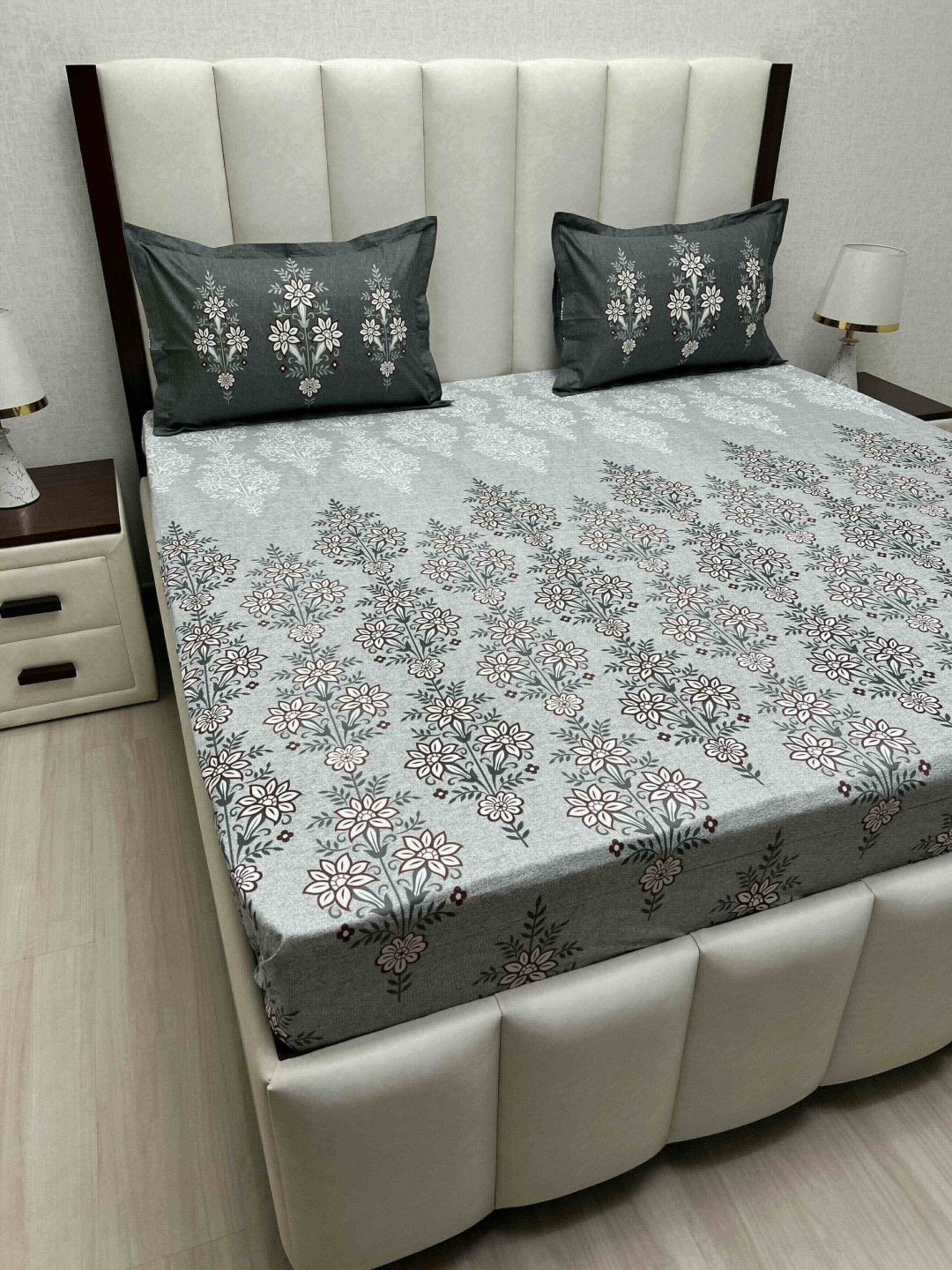 

Pure Decor Cotton King Size Double Bed Bedsheet With 2 Pillow Covers 2.74m X 2.74m, Grey