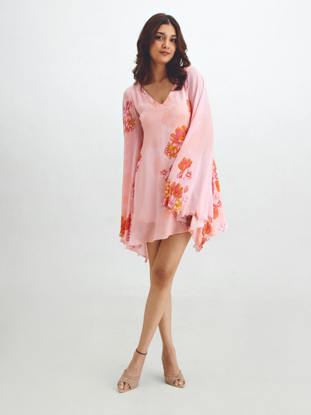 

Prose Stories Floral Print Bell Sleeve A Line Mini Dress, Pink