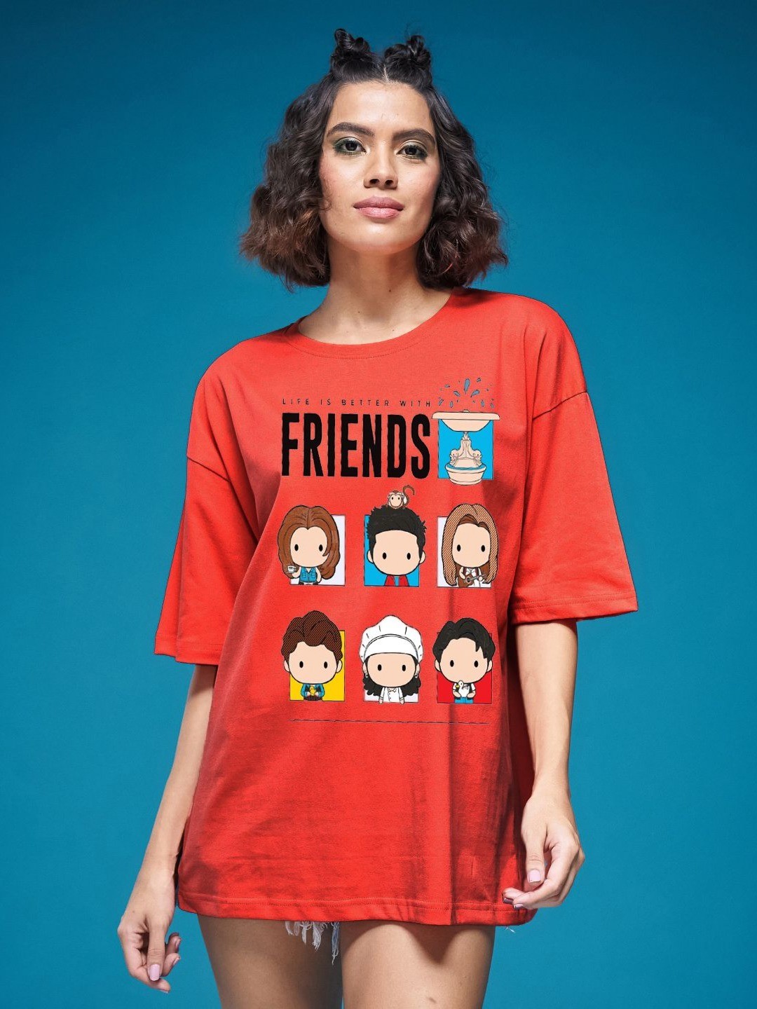 

SMARTEES Women Graphic Printed Round Neck Cotton Oversized T-shirt, Red
