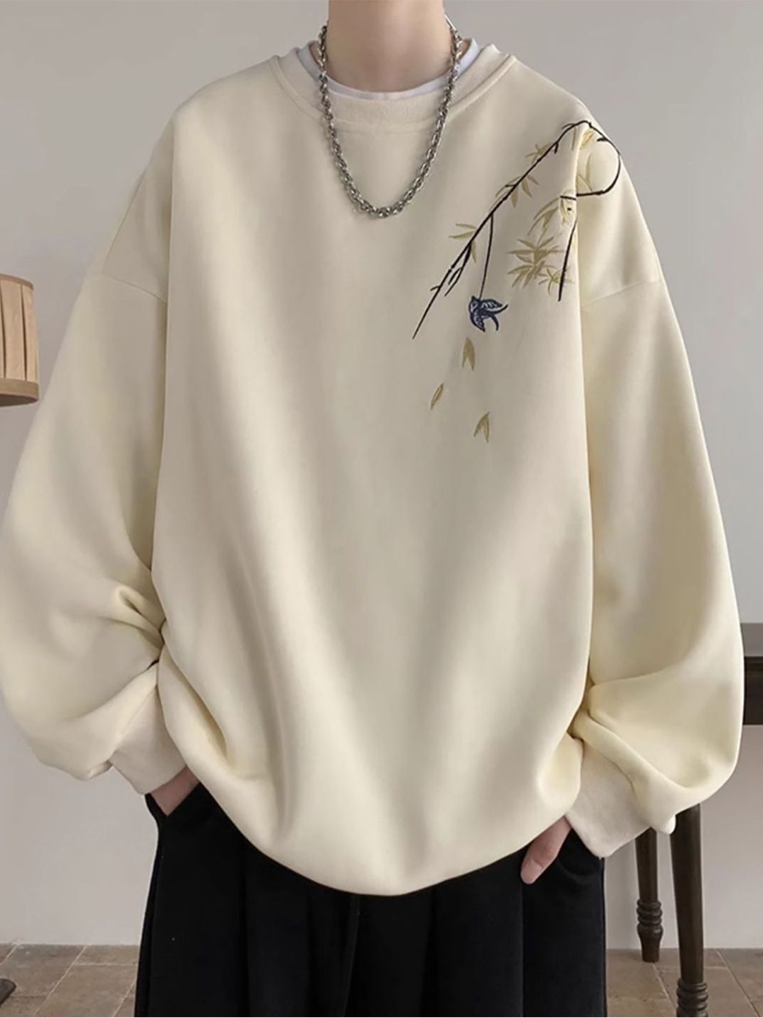 

StyleCast x Revolte Men Embroidered Pullover Sweatshirt, Beige