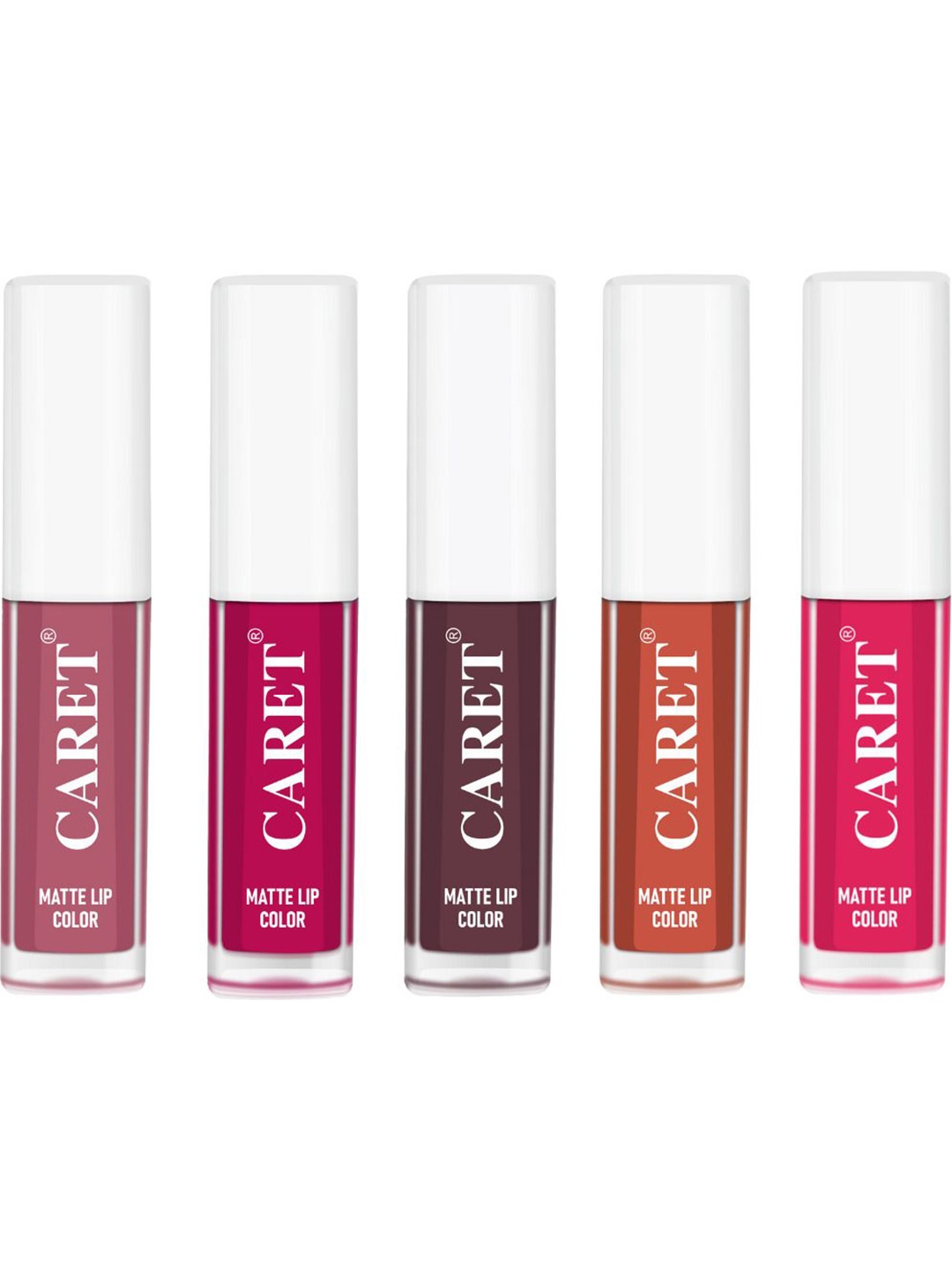 

CARET ORGANIC Set Of 5 Super-Pigmented Liquid Matte Lipsticks - 2 ml Each - 2 - 5 - 7-6-4, Pink