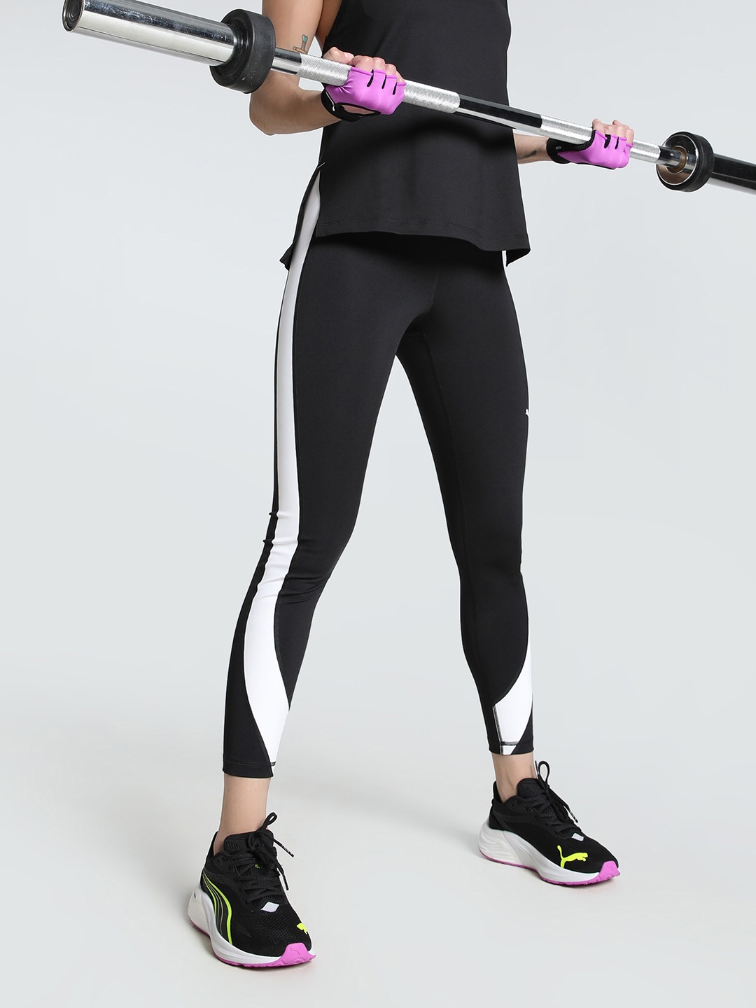 

Puma Strong Colour Block High-Waisted 7/8 Training Tights, Black