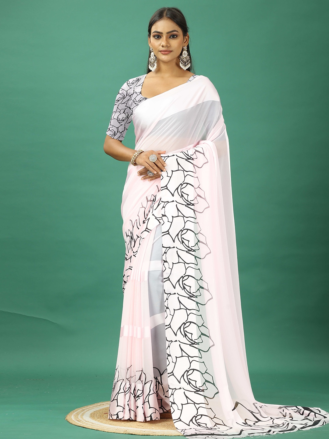 

NIRMAL CREATION Floral Printed Satin Saree, Pink