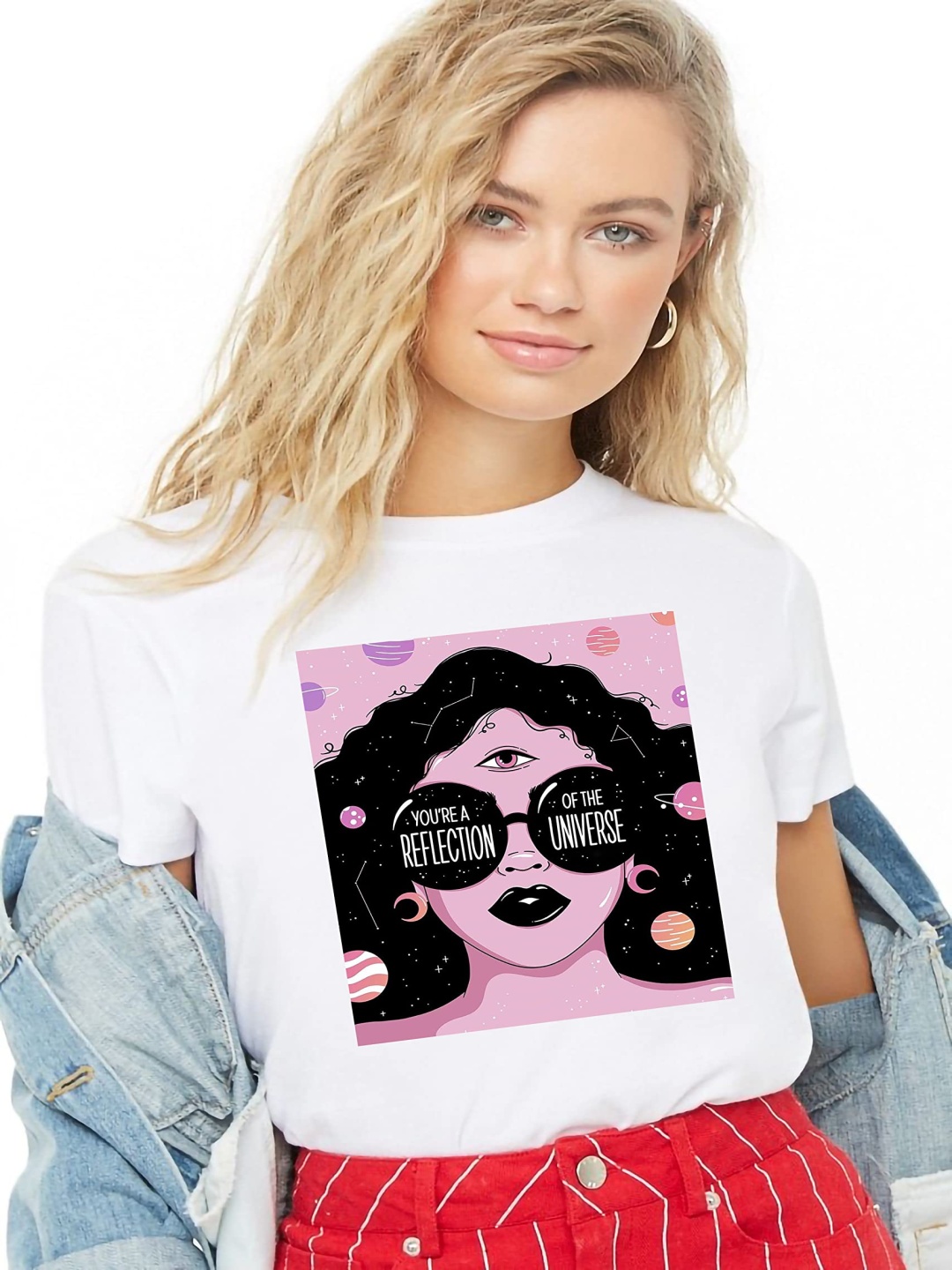 

VLAM Women Graphic Printed Round Neck Cotton T-shirt, White