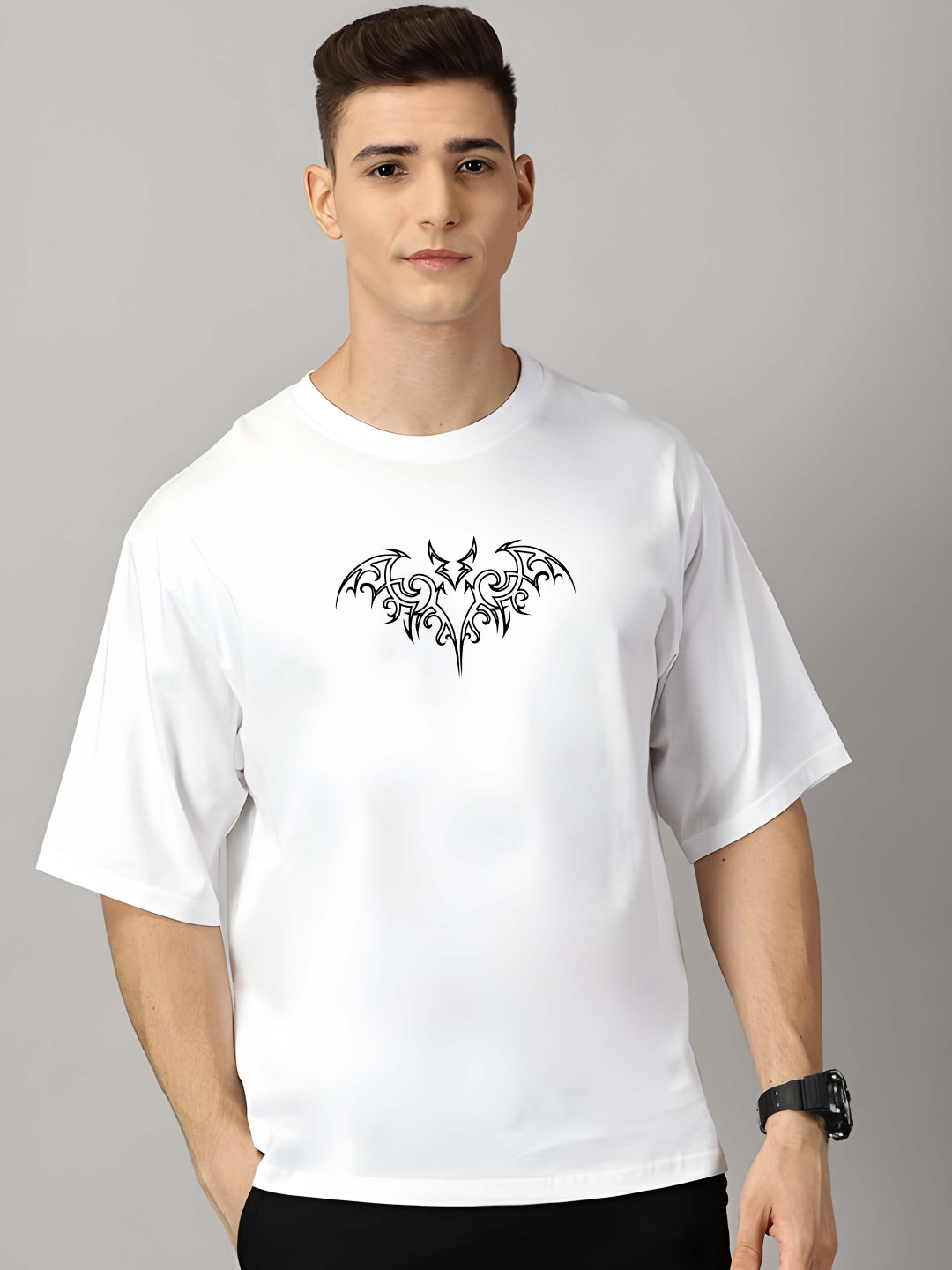 

BOWLIFESTYLE Men Drop-Shoulder Sleeves Pure Cotton T-shirt, White