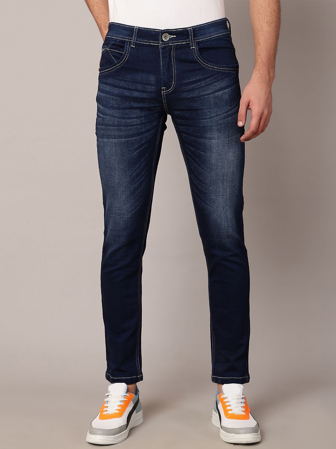 

TQS Men Slim Fit Light Fade Stretchable Jeans, Blue