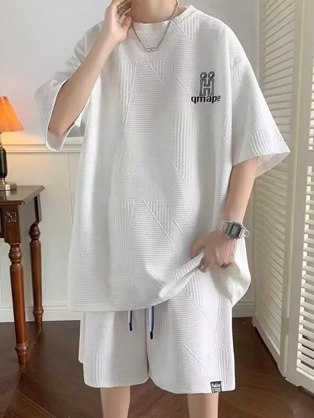 

StyleCast x Revolte Round Neck T-Shirt And Shorts, White