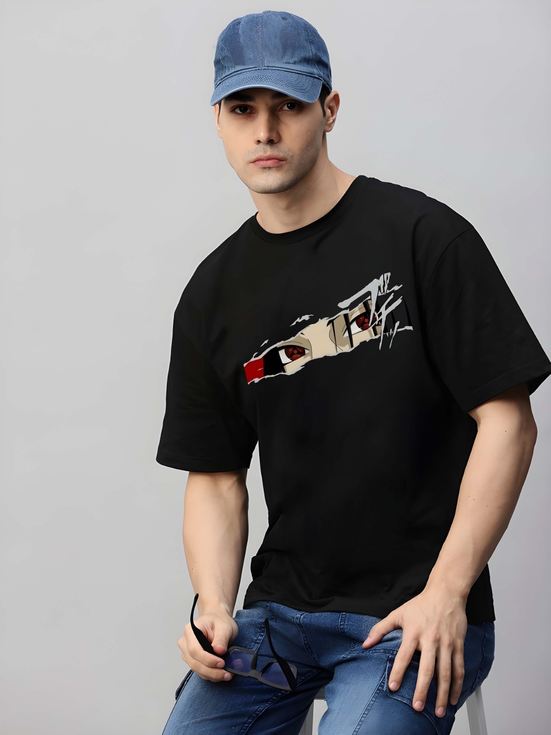 

BOWLIFESTYLE Men Drop-Shoulder Sleeves Pure Cotton T-shirt, Black