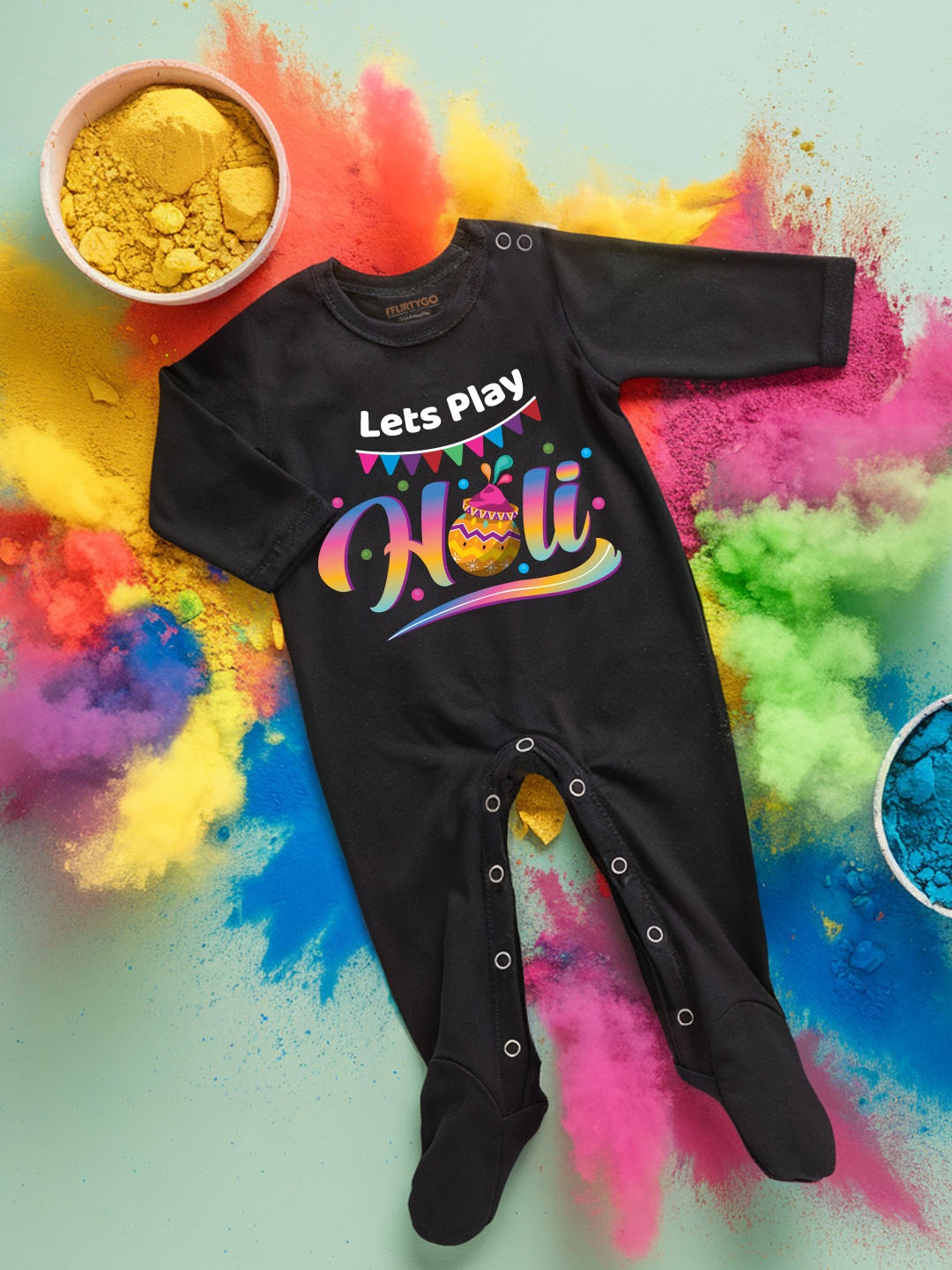 

FFLIRTYGO Infants Holi Printed Cotton Sleepsuit, Black