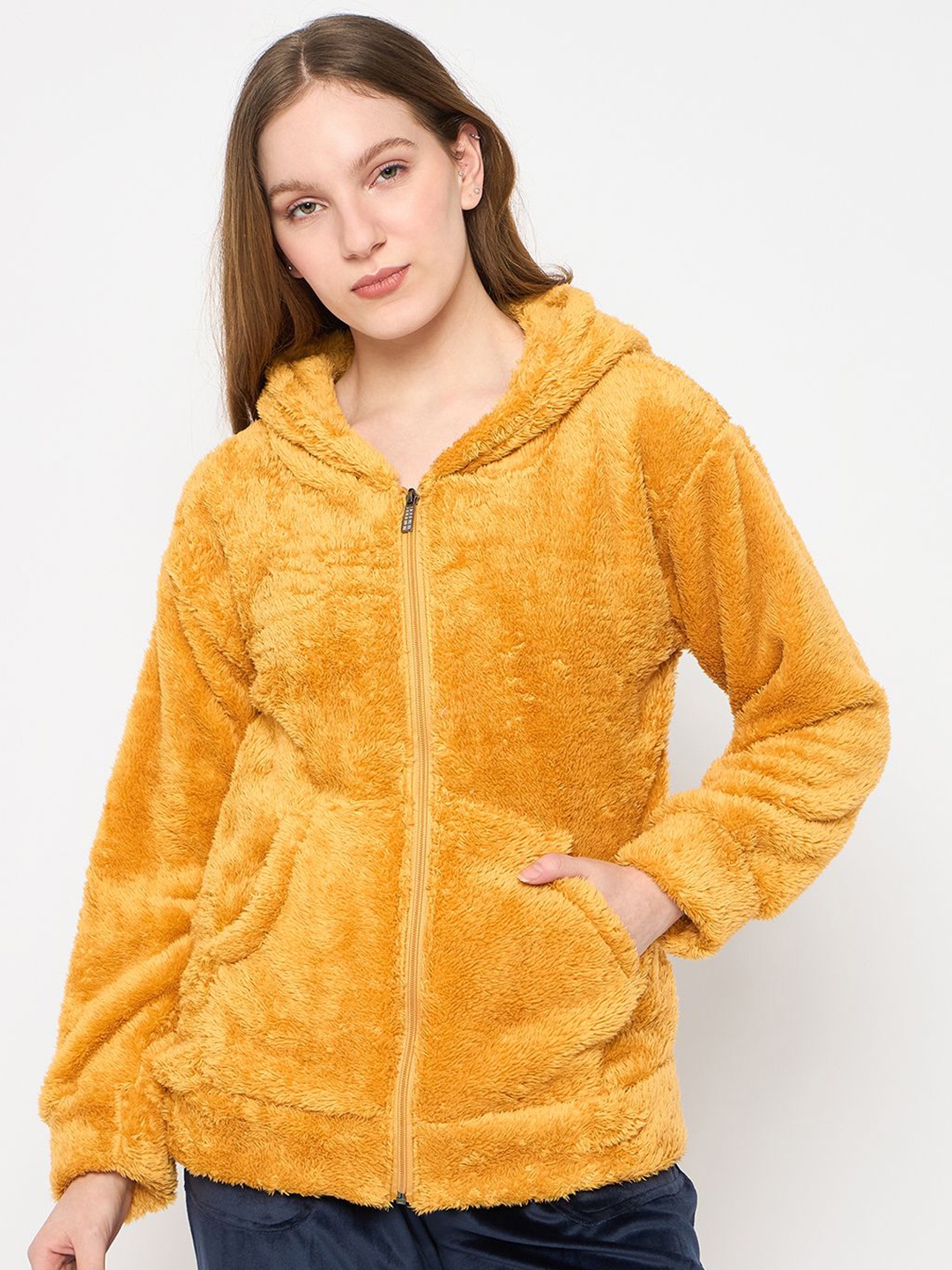 

Camey Women Hooded Front-Open Sweatshirt, Yellow