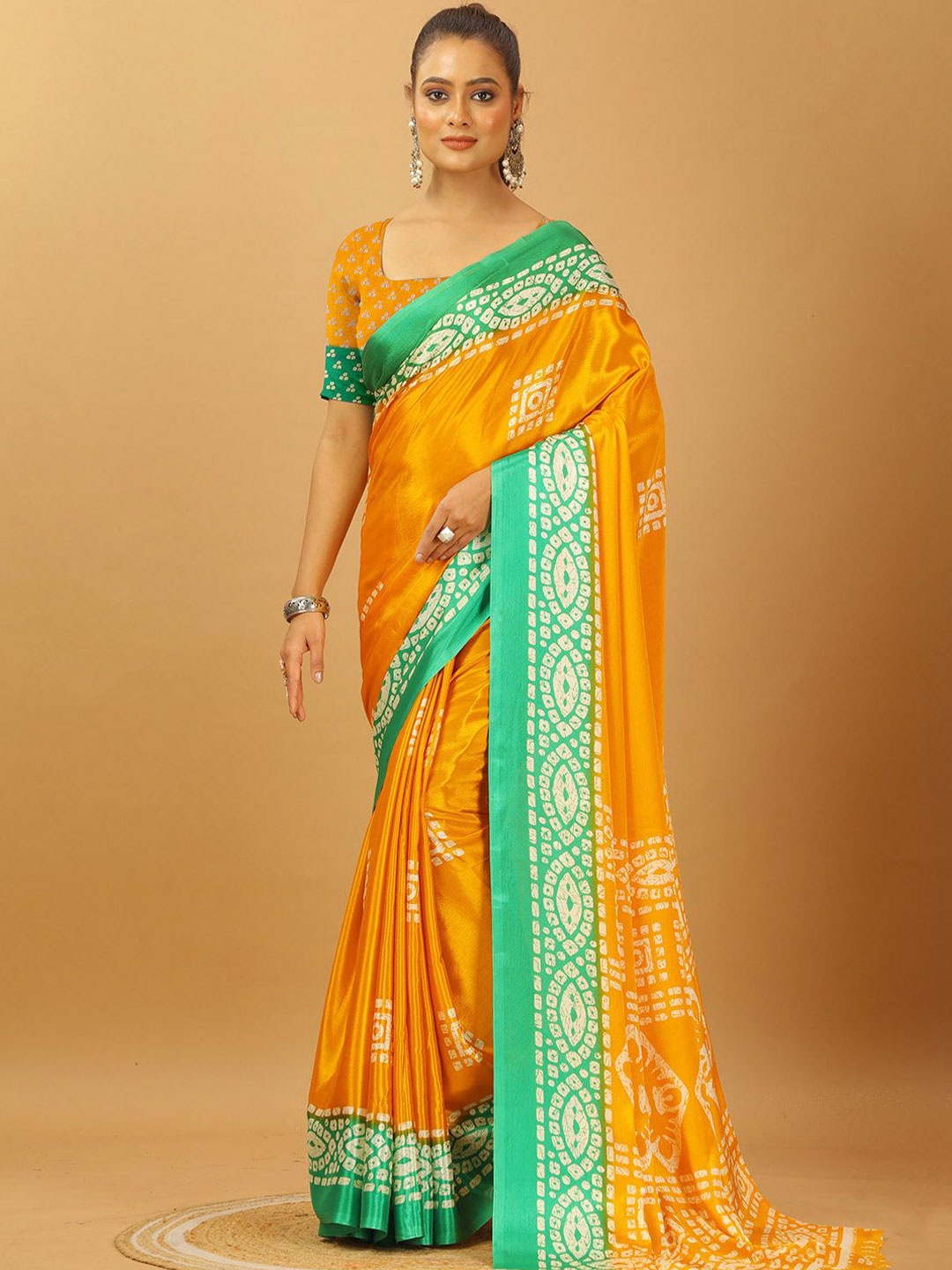 

NIRMAL CREATION Ethnic Motifs Printed Pure Crepe Saree, Yellow