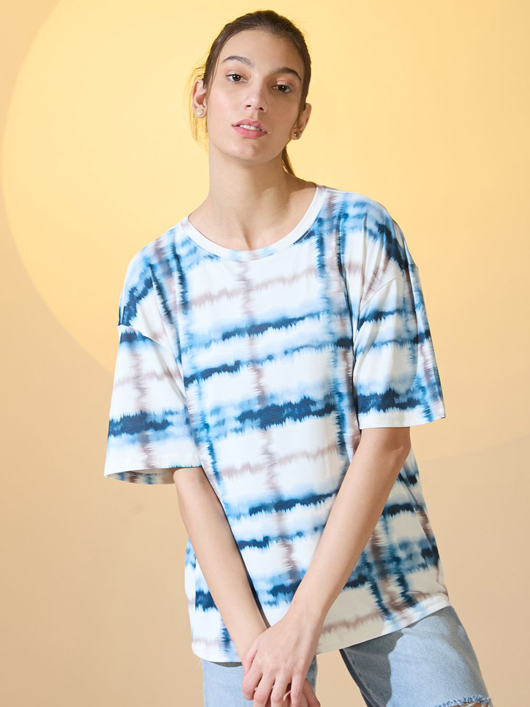 

DressBerry Women Tie and Dye Dyed Regular Top, White