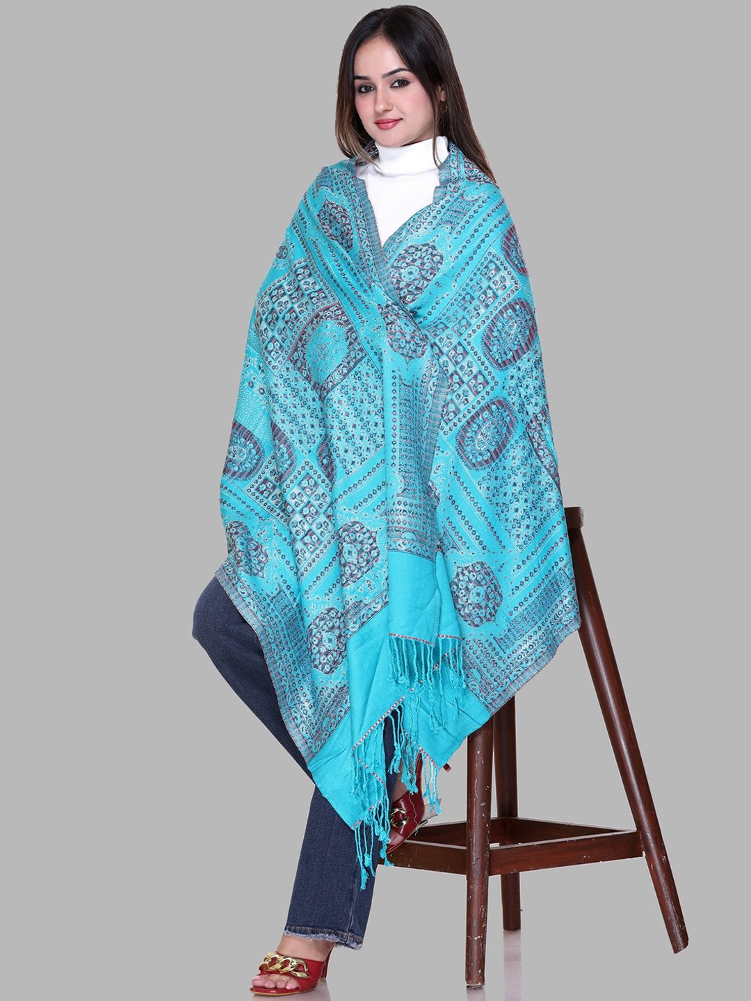 

Tones-N-Shades Women Ethnic Motifs Woven Design Shawl, Blue