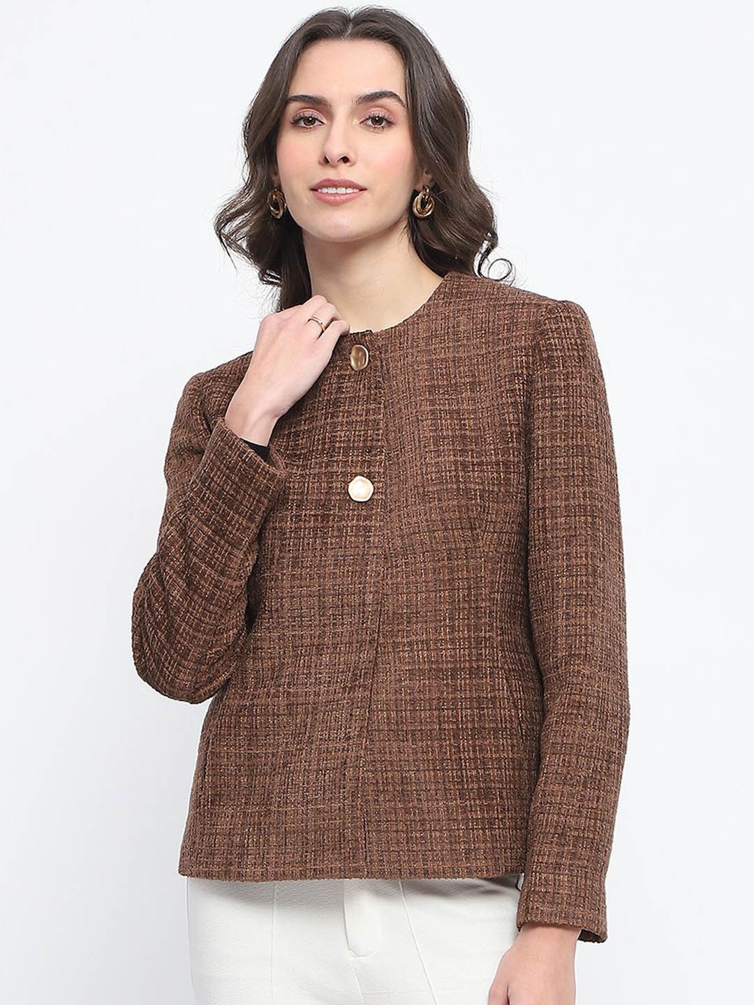 

Madame Single-Breasted Short Overcoat, Brown