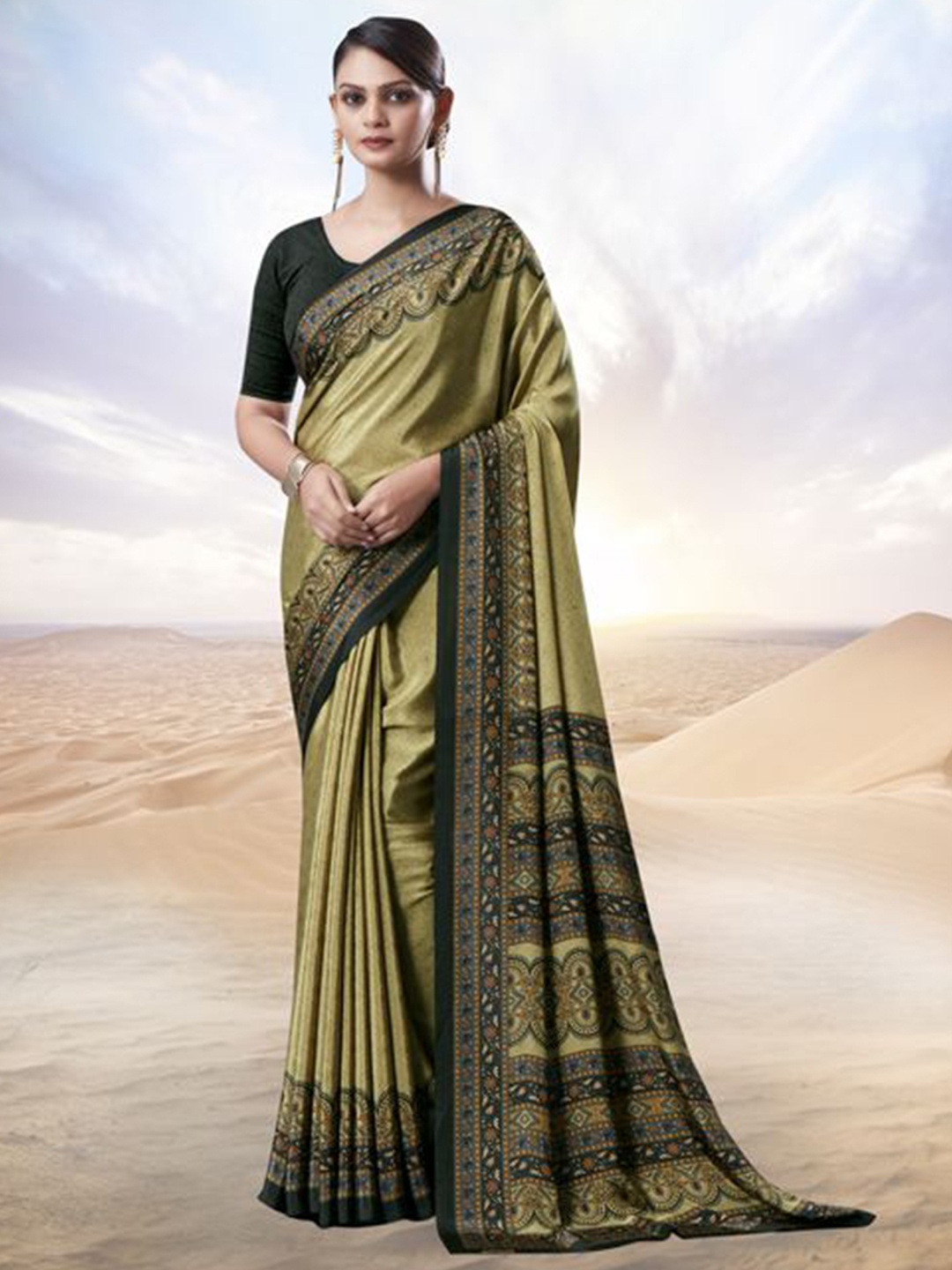 

Jaanvi Pure Crepe Saree, Green