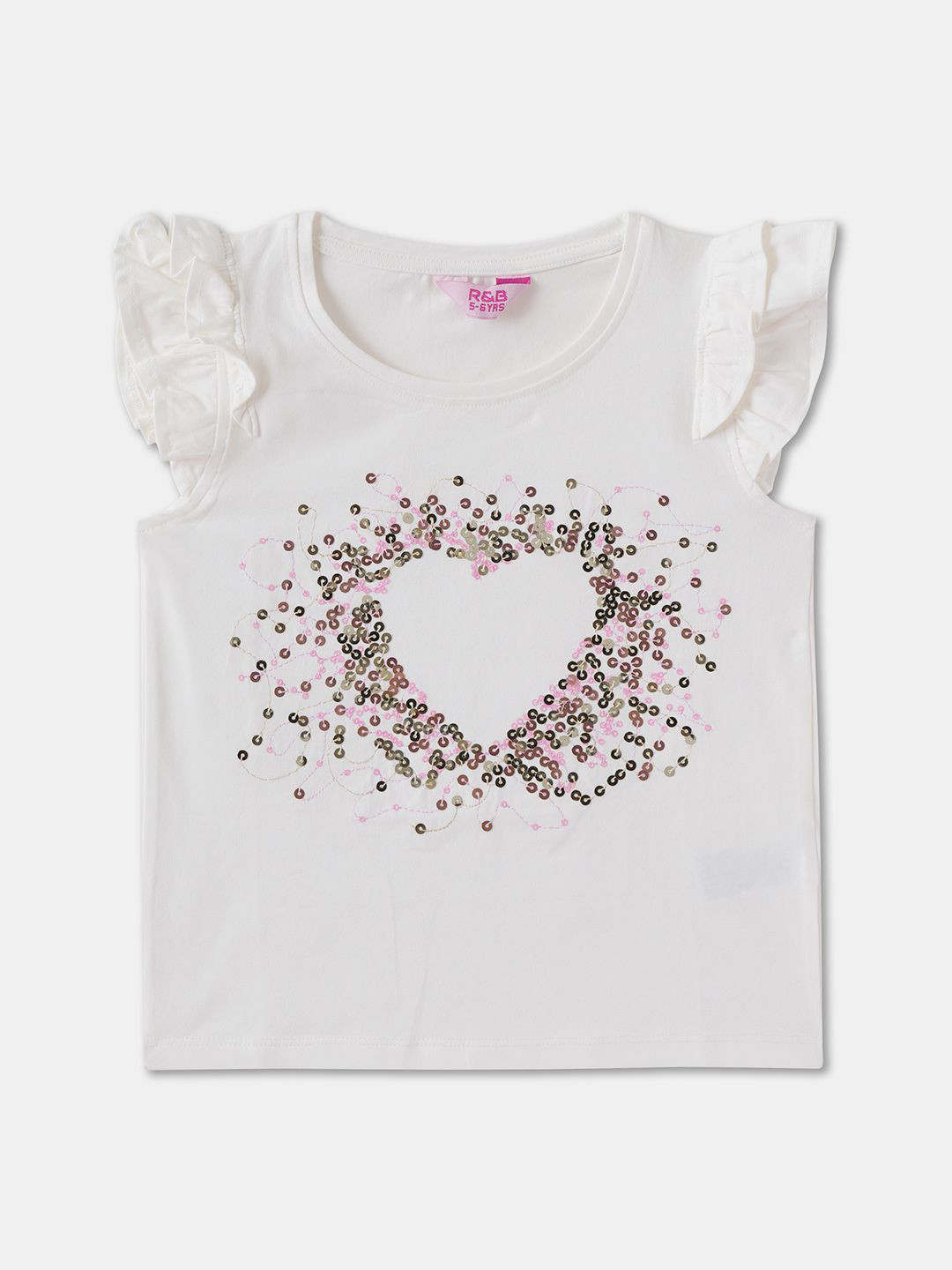 

R&B Print Flutter Sleeve Cotton Top, White