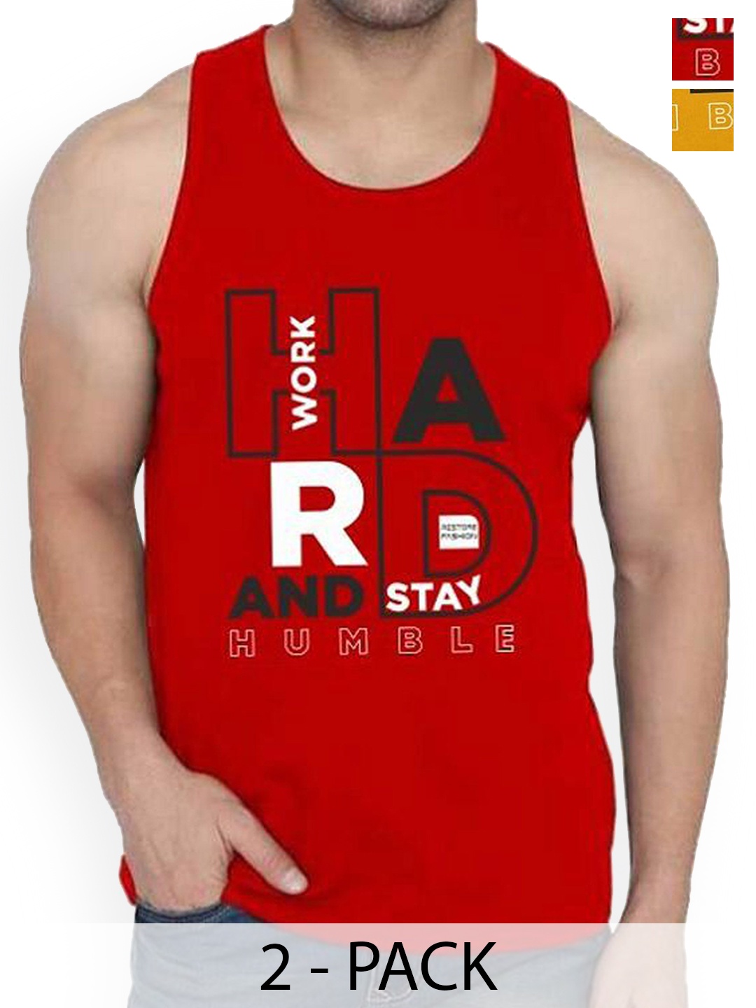 

WOOSTRO Pack Of 2 Printed Combed Cotton Gym Vest RS26 CMB (HARD RED) (HARD MUSTARD)