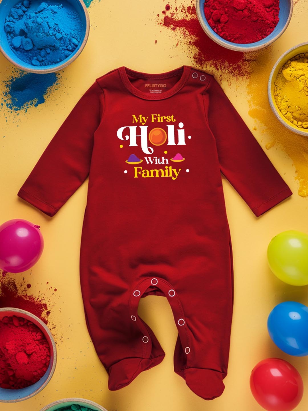 

FFLIRTYGO Infants Holi Printed Pure Cotton Sleepsuit, Red