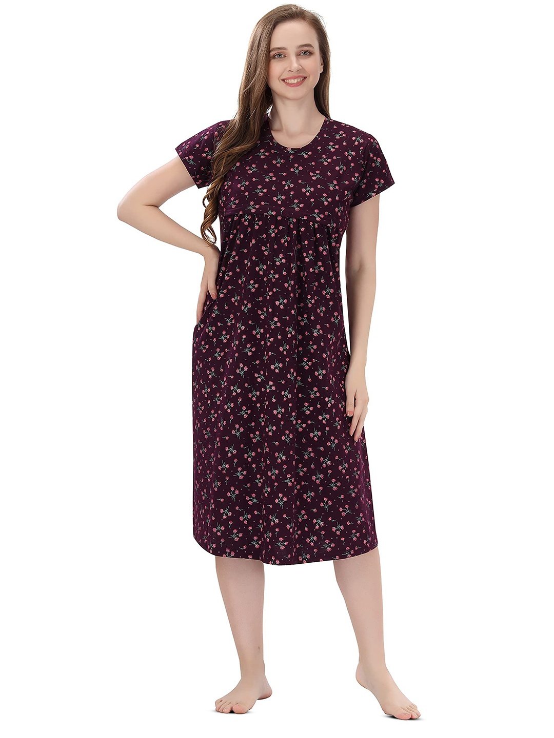 

TIGYWIGY Women Cotton Maternity Nightdress, Purple