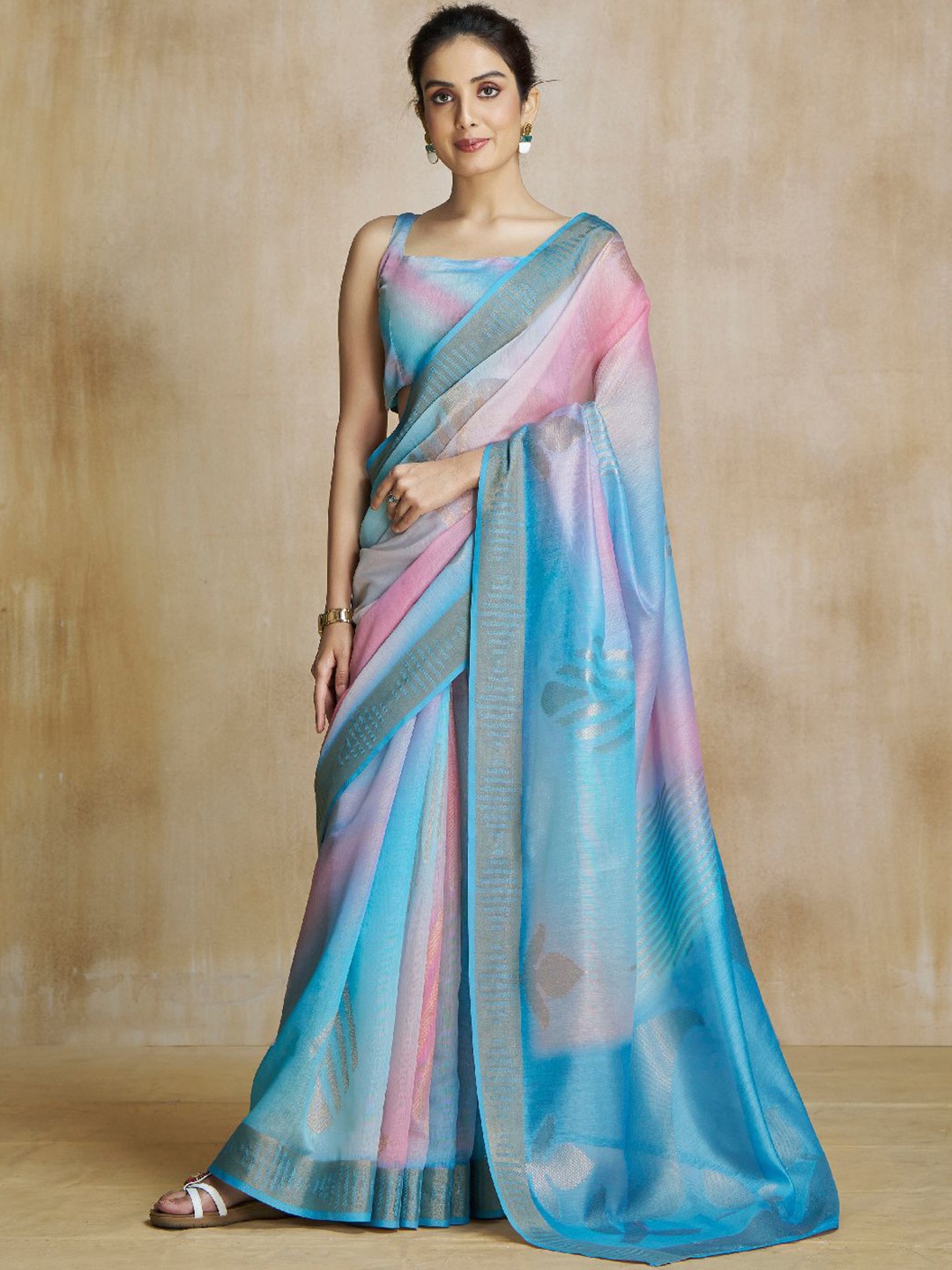 

Mitera Woven Design Zari Silk Blend Saree, Blue