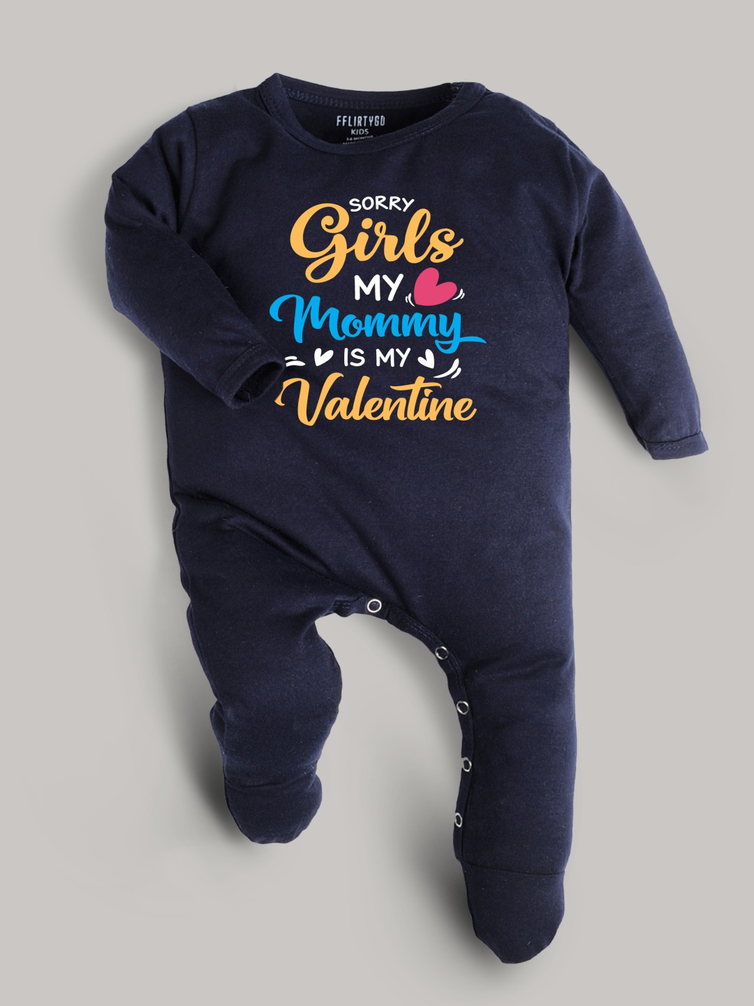 

FFLIRTYGO Infants Valentine Day Printed Cotton Sleepsuit, Navy blue