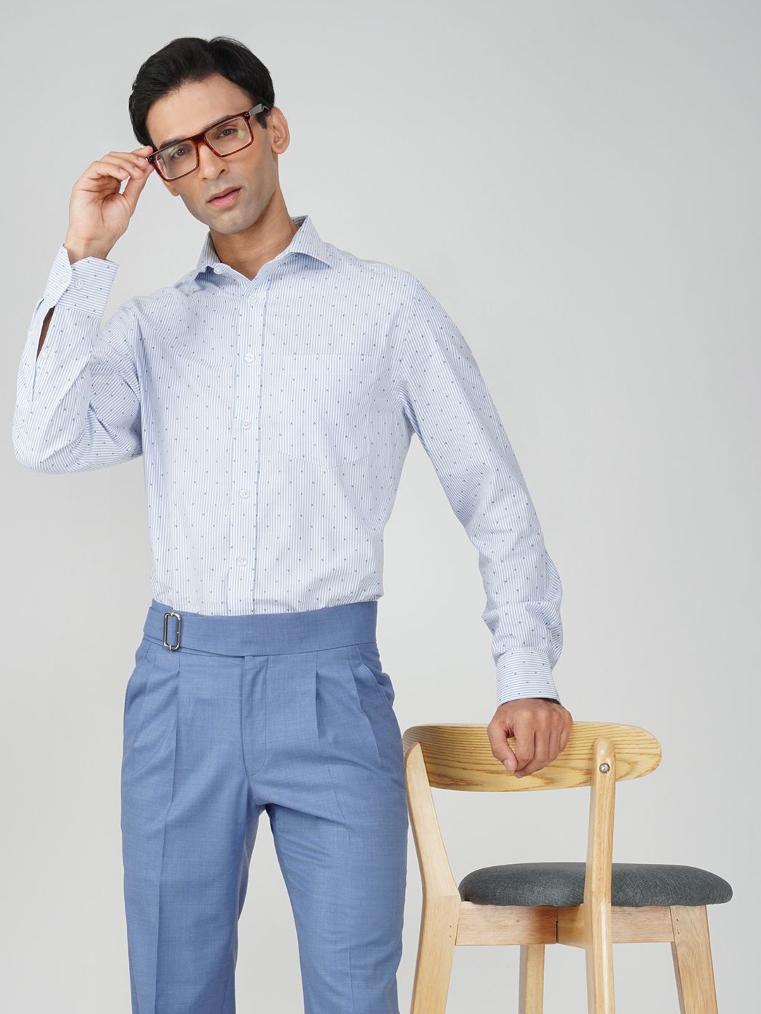 

FASHION FORMAL Men Classic Fit Spread Collar Micro Ditsy Printed Cotton Formal Shirt, Blue