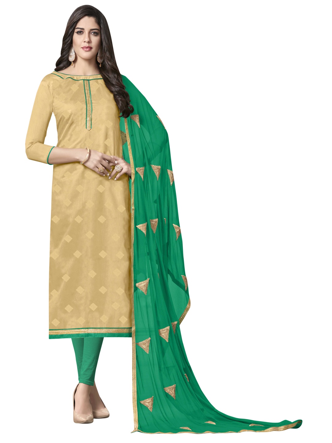 

HERE&NOW Geometric Woven Unstitched Dress Material, Beige