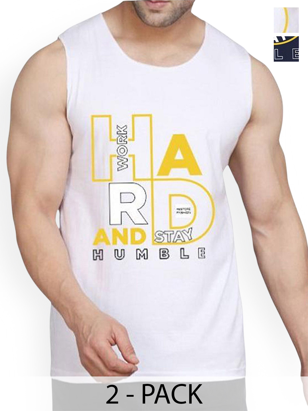 

WOOSTRO Pack Of 2 Printed Cotton Gym Vests RS26 CMB (HARD NAVY) (HARD WHITE), Navy blue