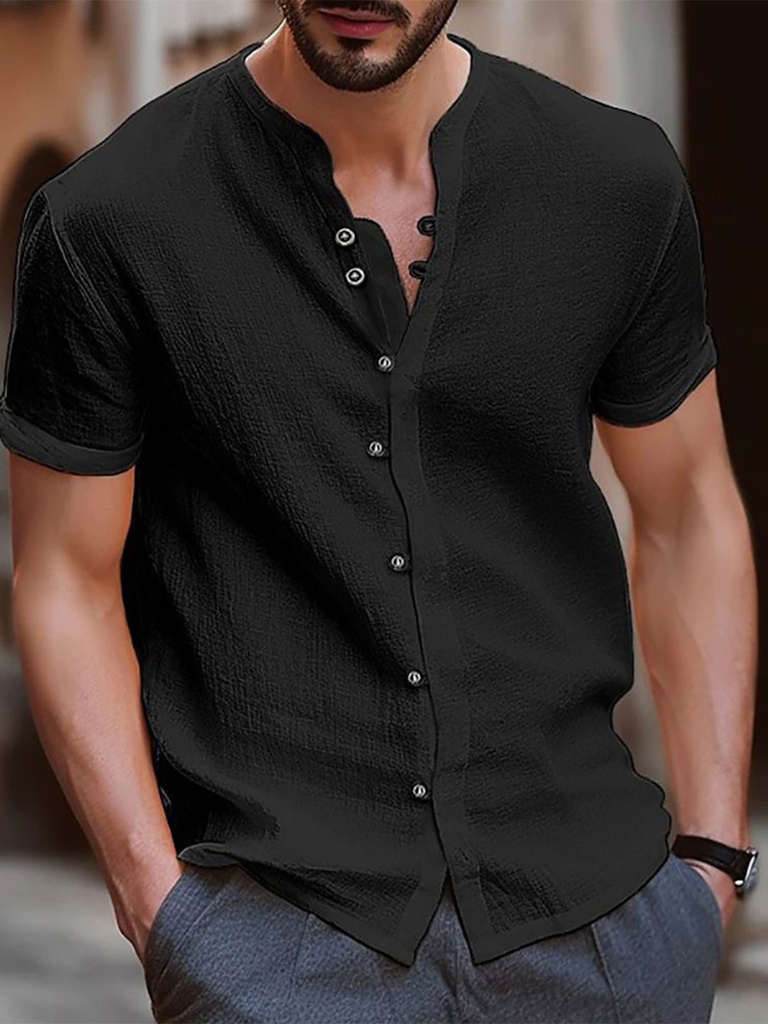 

StyleCast x Revolte Men Opaque Casual Shirt, Black
