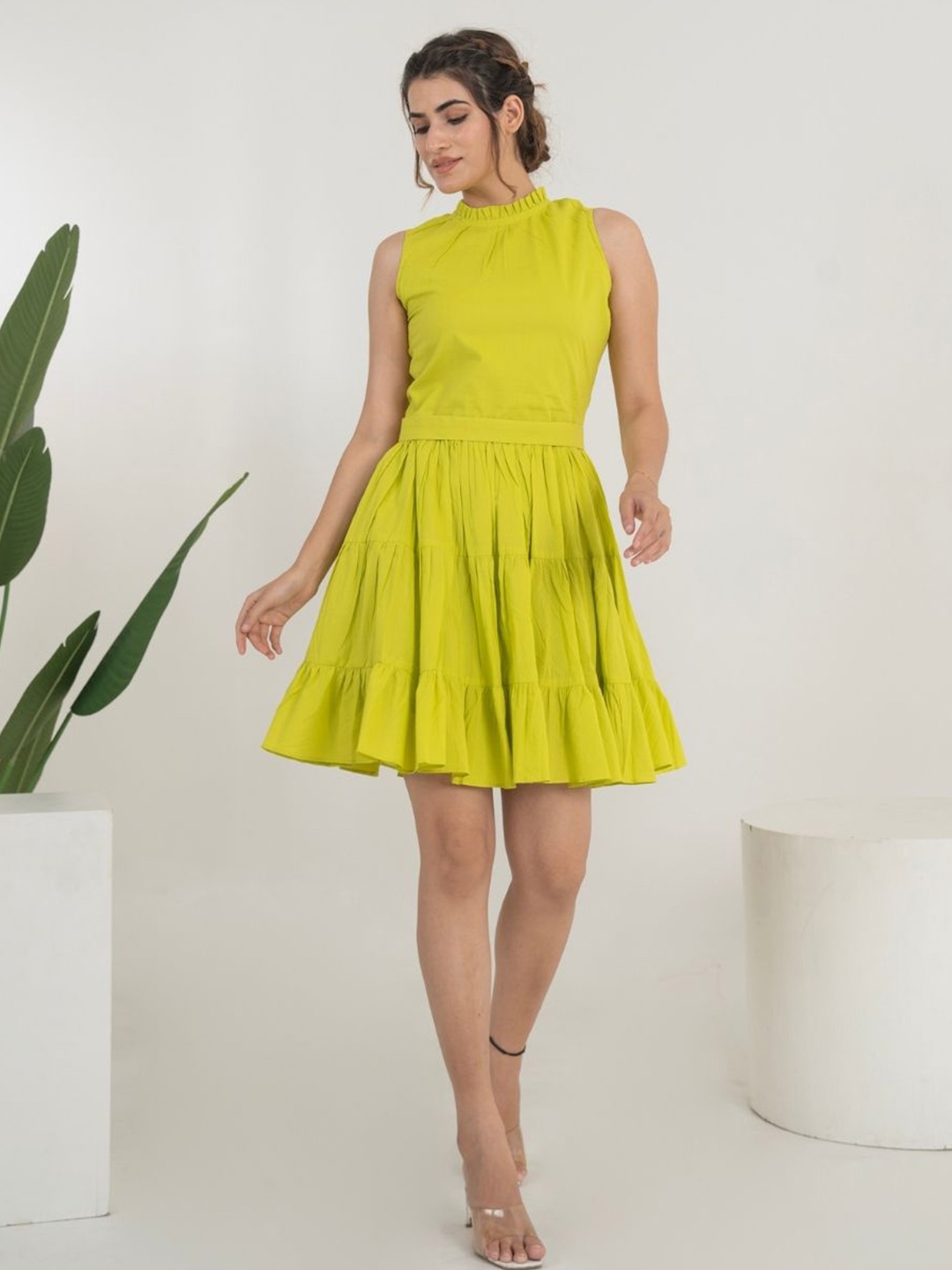 

KAJODI Women Fit & Flare Dress, Lime green