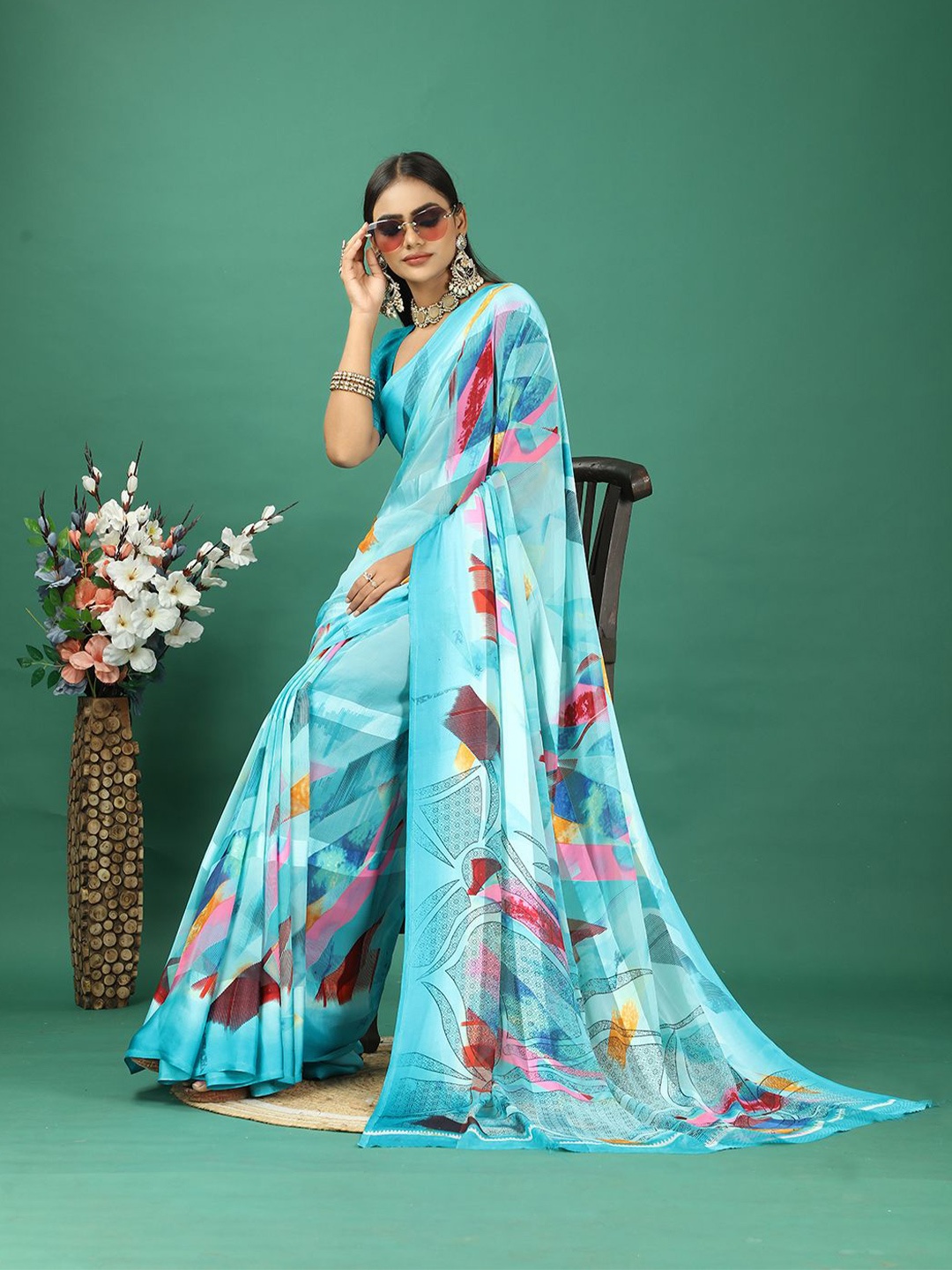 

A.V.M. SILK MILLS Printed Satin Saree, Blue