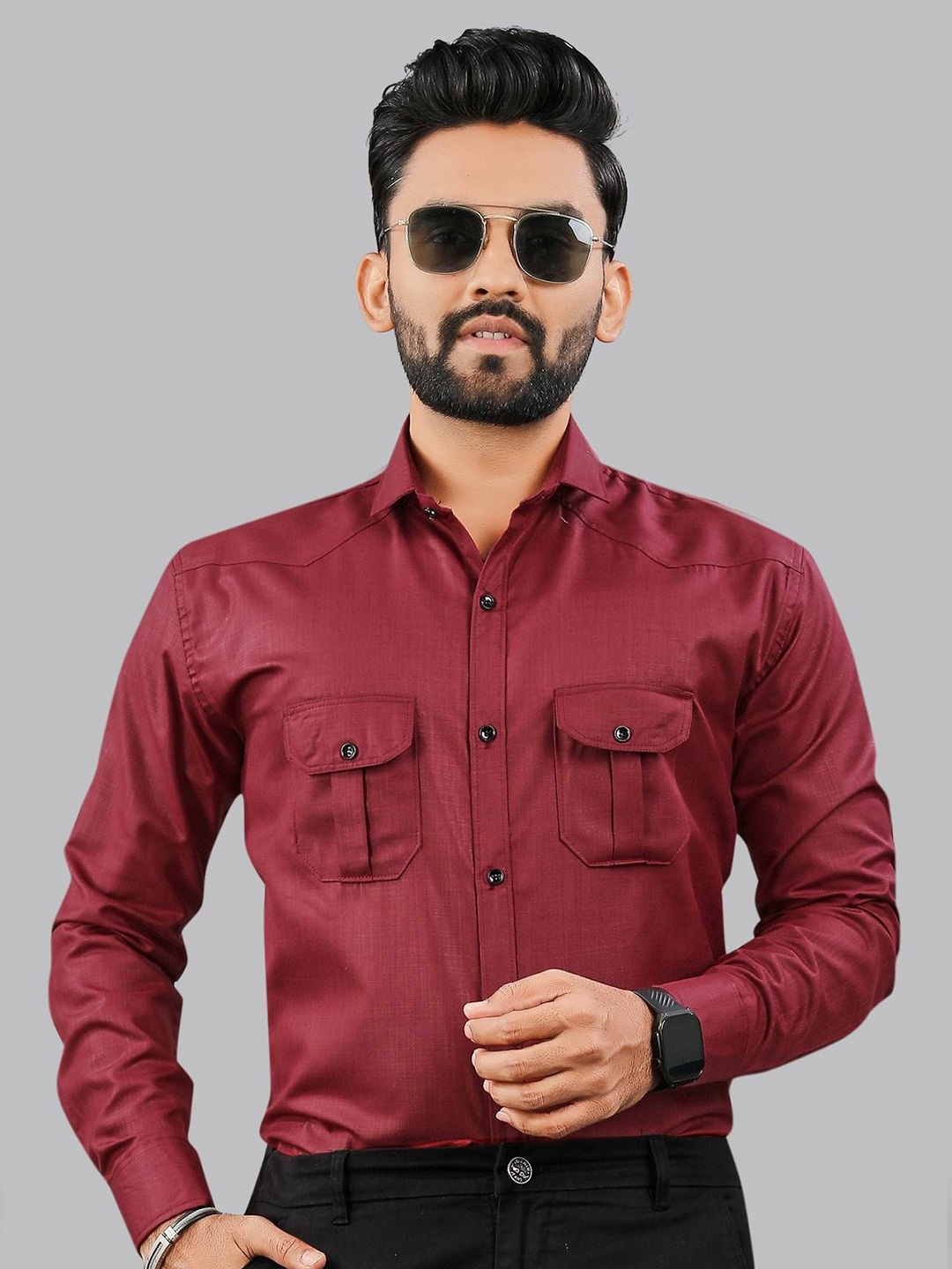 

IKON FASHION Men Original Fit Spread Collar Solid Cotton Casual Shirt, Maroon