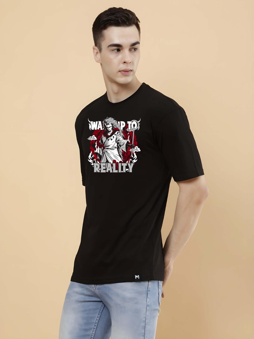 

BOWLIFESTYLE Men Drop-Shoulder Sleeves Pure Cotton T-shirt, Black