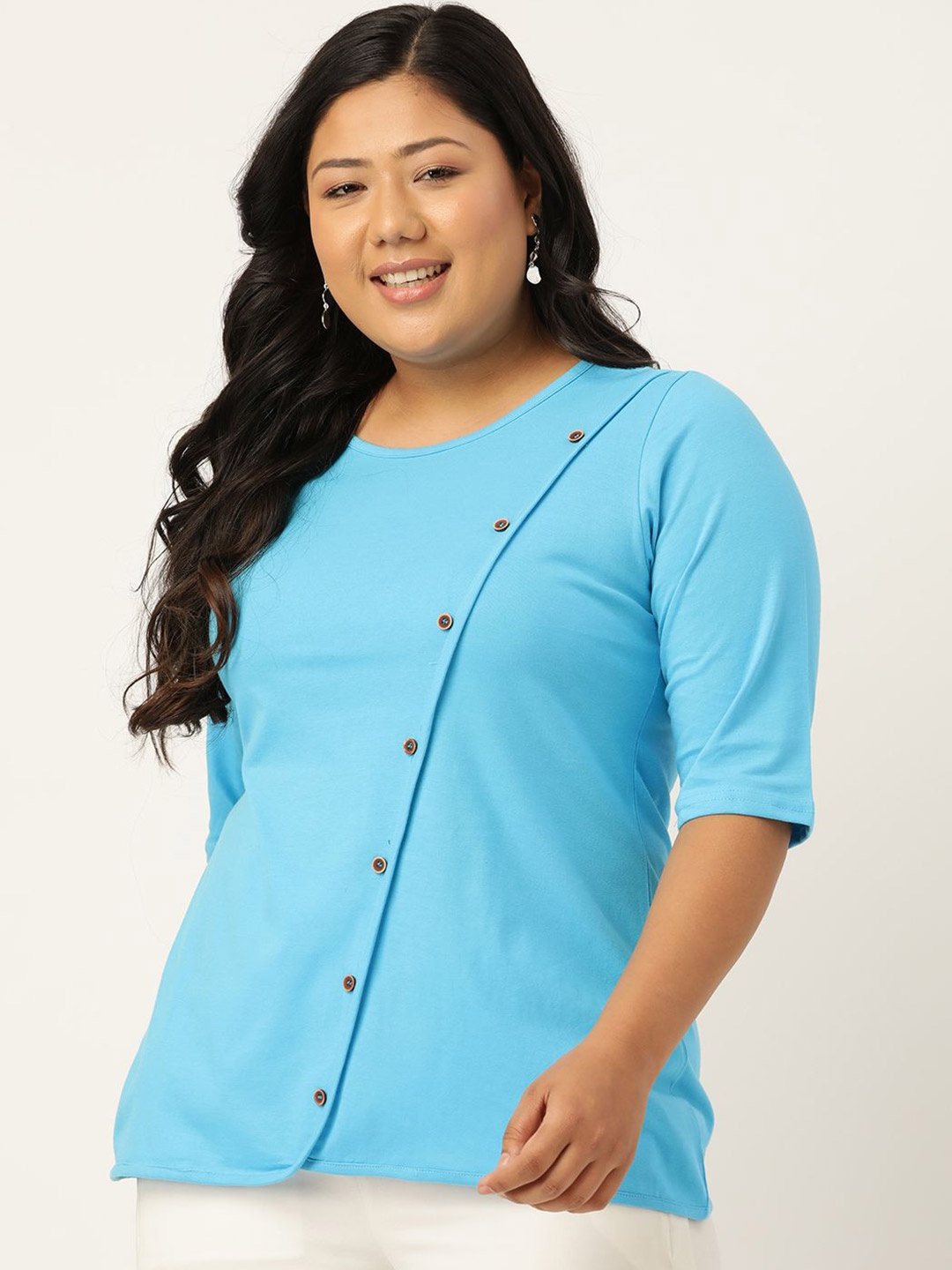 

theRebelinme Women Plus Size Pure Cotton Top, Turquoise blue