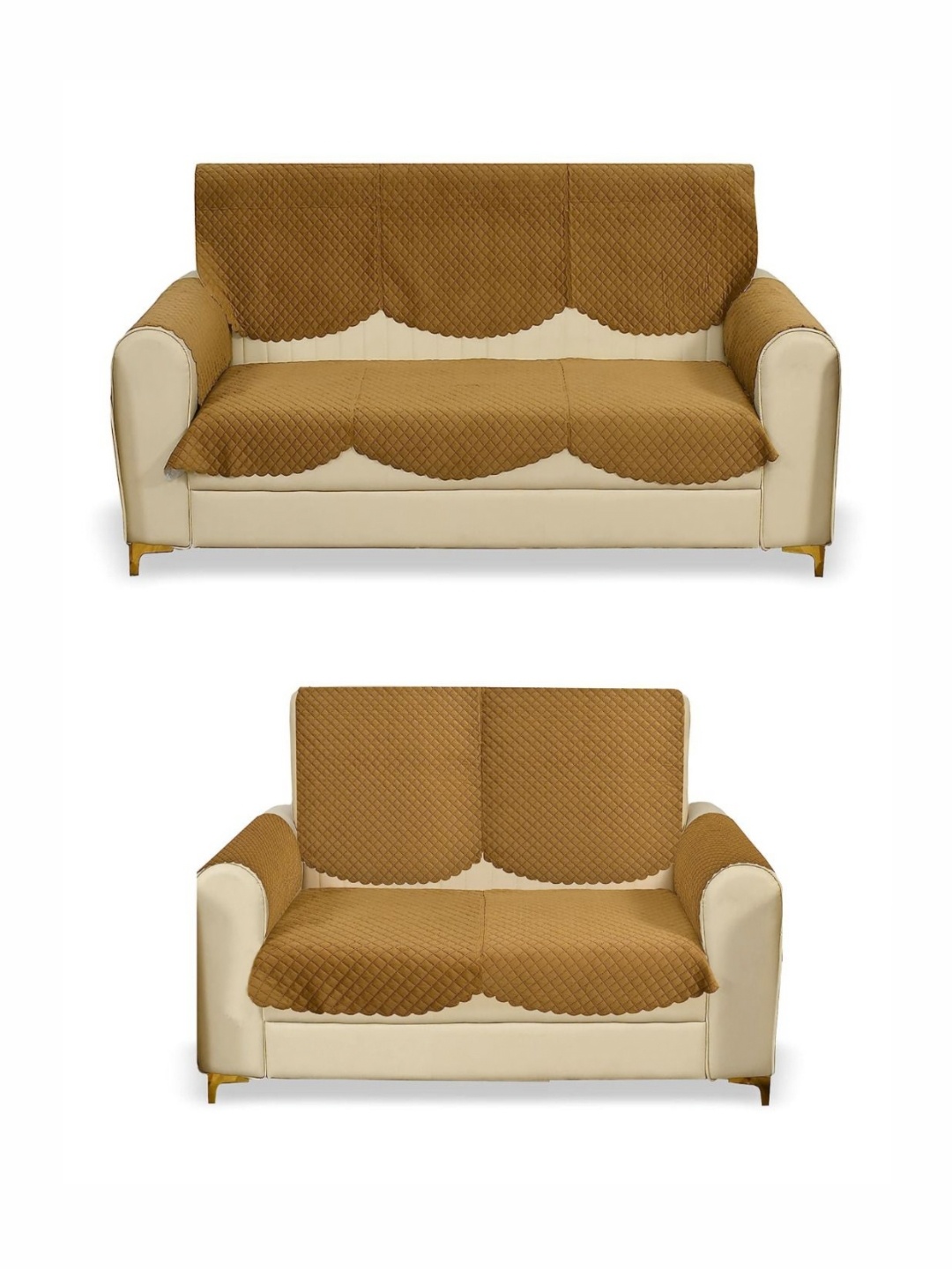 

Fashion Throw Gold-Toned 8 Pieces Checked Velvet Sofa Cover With Arms
