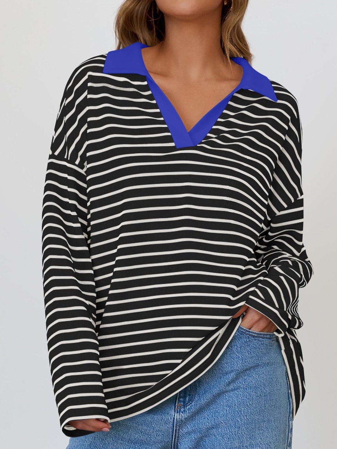 

StyleCast x Revolte Women Striped Sweatshirt, Black