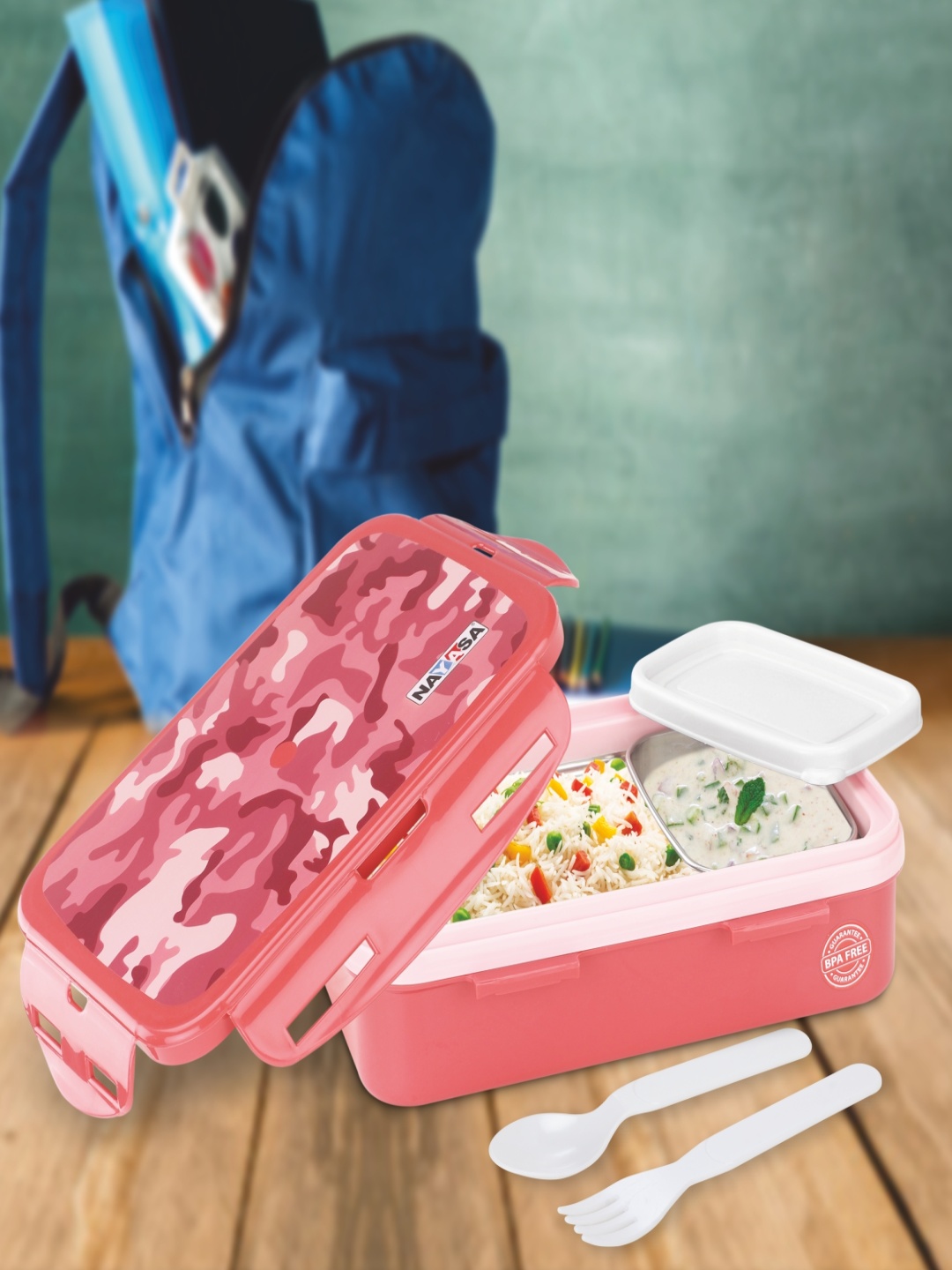 

Nayasa Nutri Pink Insulated Stainless Steel Inner Army Lunchbox- 700ml