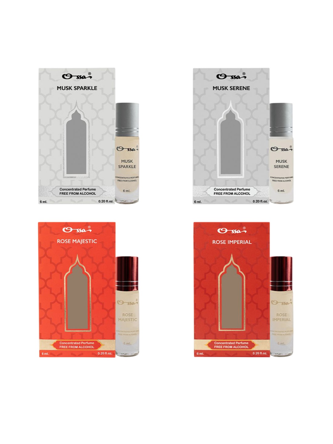 

Ossa Set Of 4 Musk Sparkle, Musk Serene, Rose Majestic & Rose Imperial Attar - 6 ml Each, White