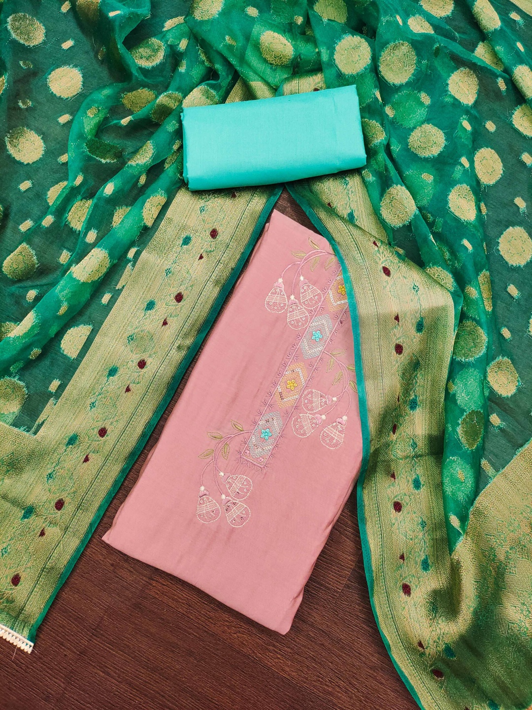 

Blissta Floral Embroidered Sequnnied Unstitched Dress Material, Peach