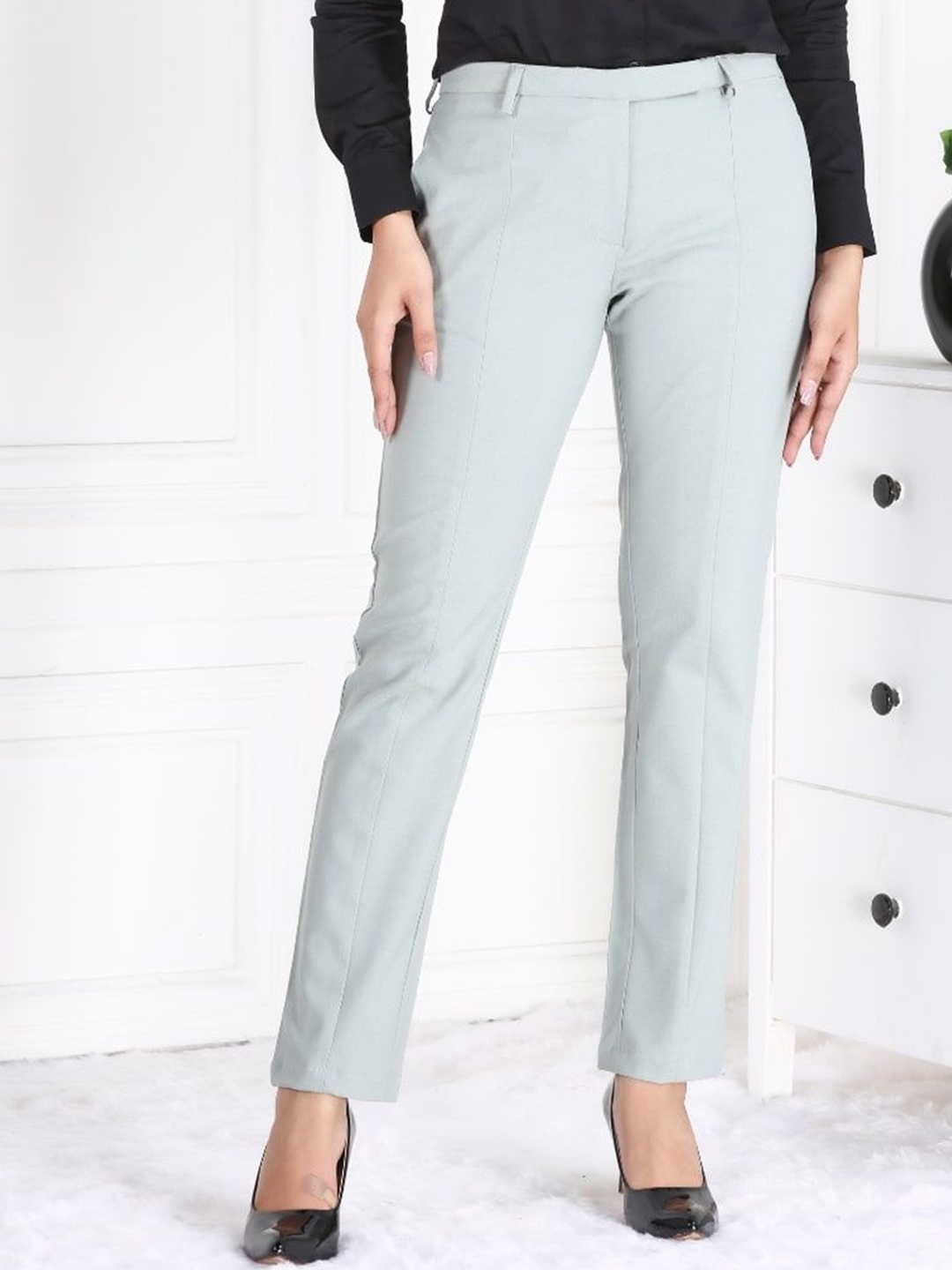 

Mlada Women Straight Fit High-Rise Formal Trousers, Grey