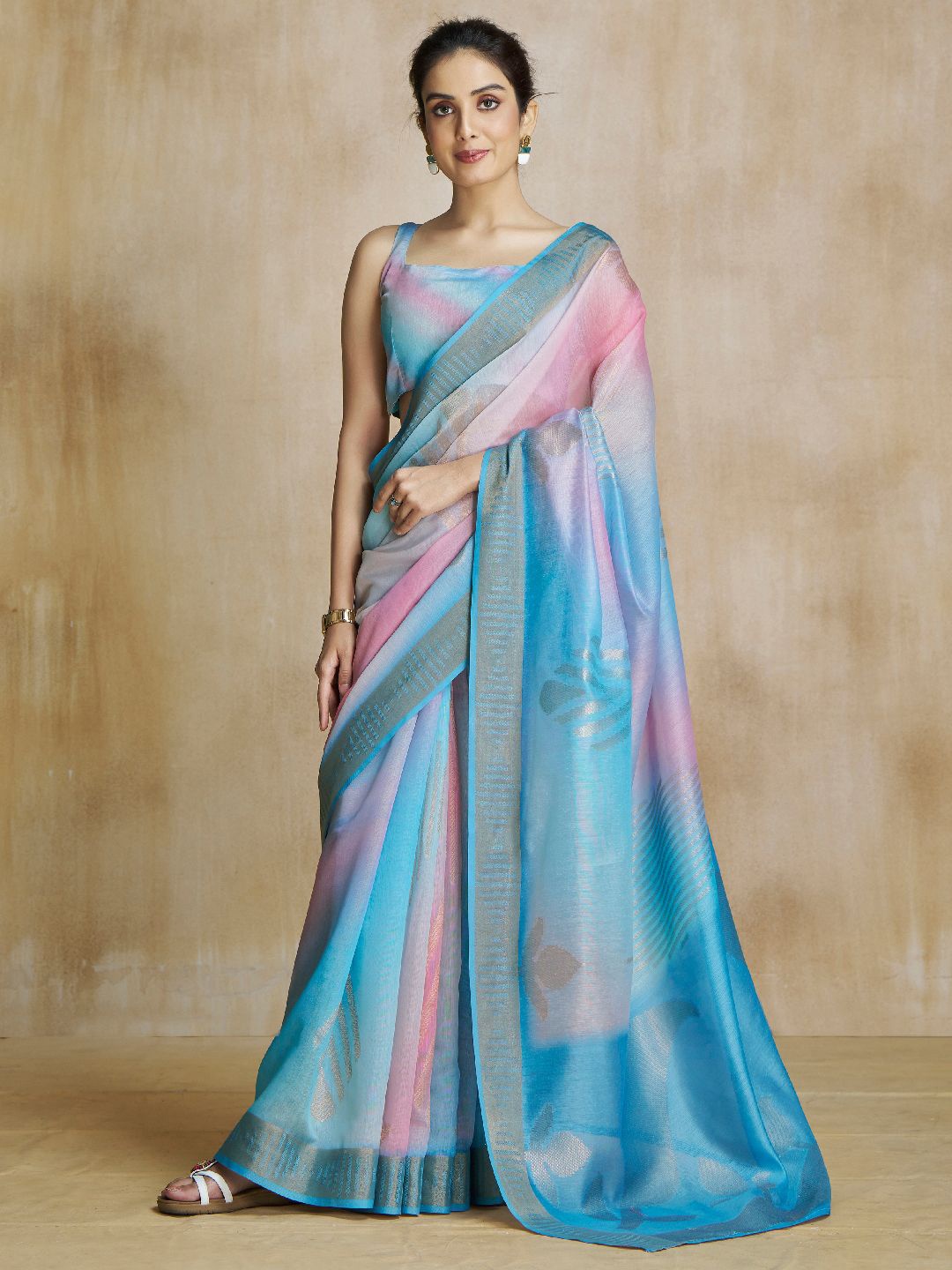 

Panzora Woven Design Zari Silk Blend Saree, Blue