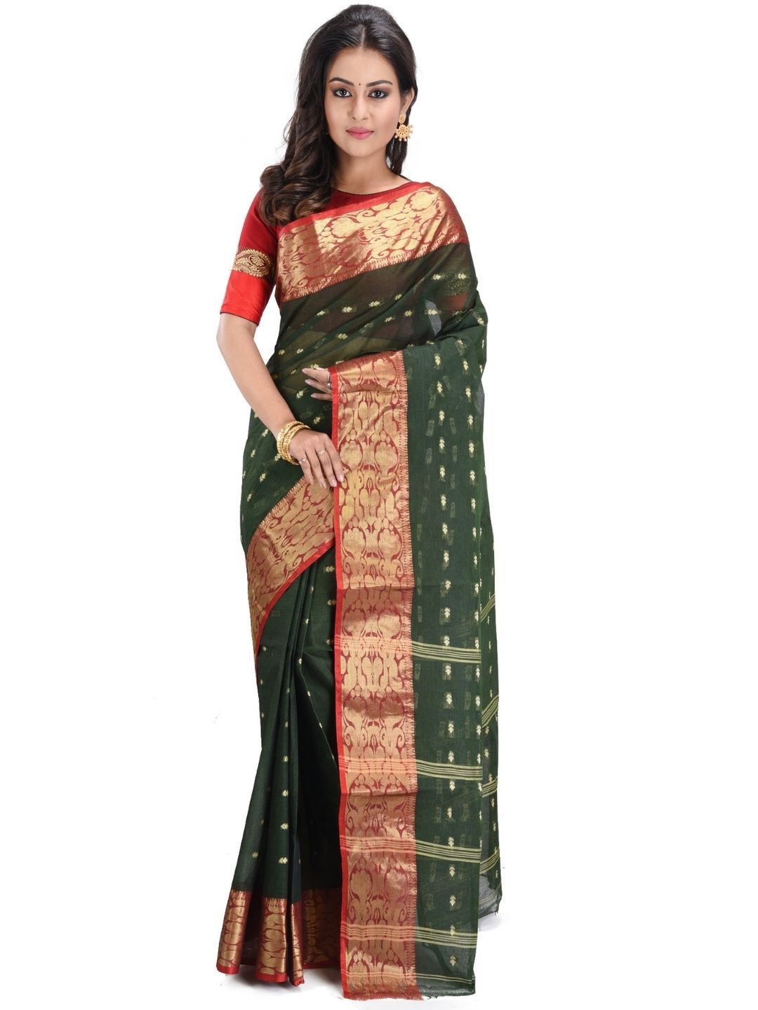 

RAJ SAREE HOUSE Pure Cotton Jamdani Saree, Green