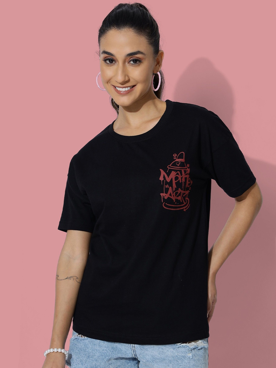

DressBerry Women Typography Printed T-shirt, Black