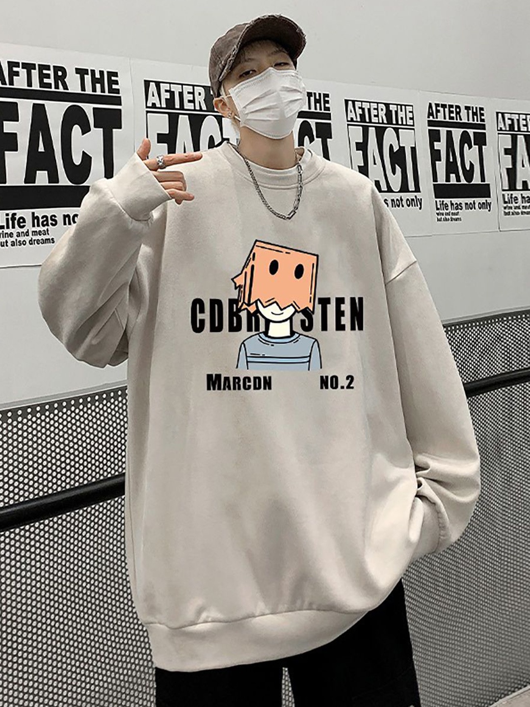 

StyleCast x Revolte Men Printed Oversized Sweatshirt, Beige