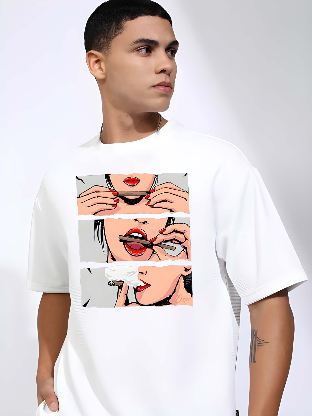

Krimmple Men Drop-Shoulder Sleeves Pure Cotton T-shirt, White