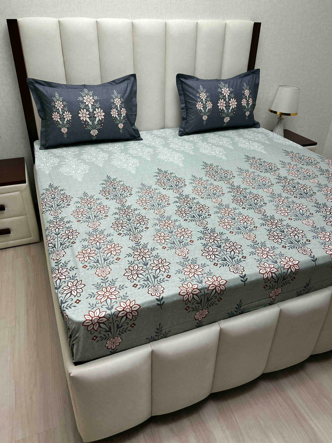 

Pure Decor Cotton King Size Double Bed Bedsheet With 2 Pillow Covers 2.74m X 2.74m, Blue