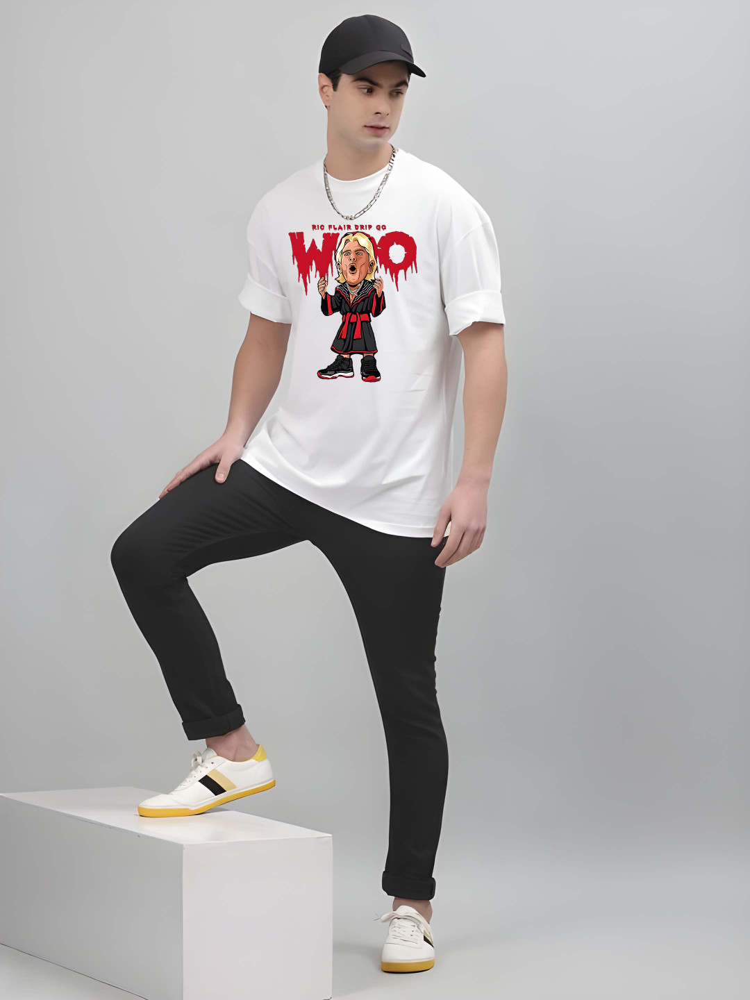 

Krimmple Men Drop-Shoulder Sleeves Pure Cotton T-shirt, White