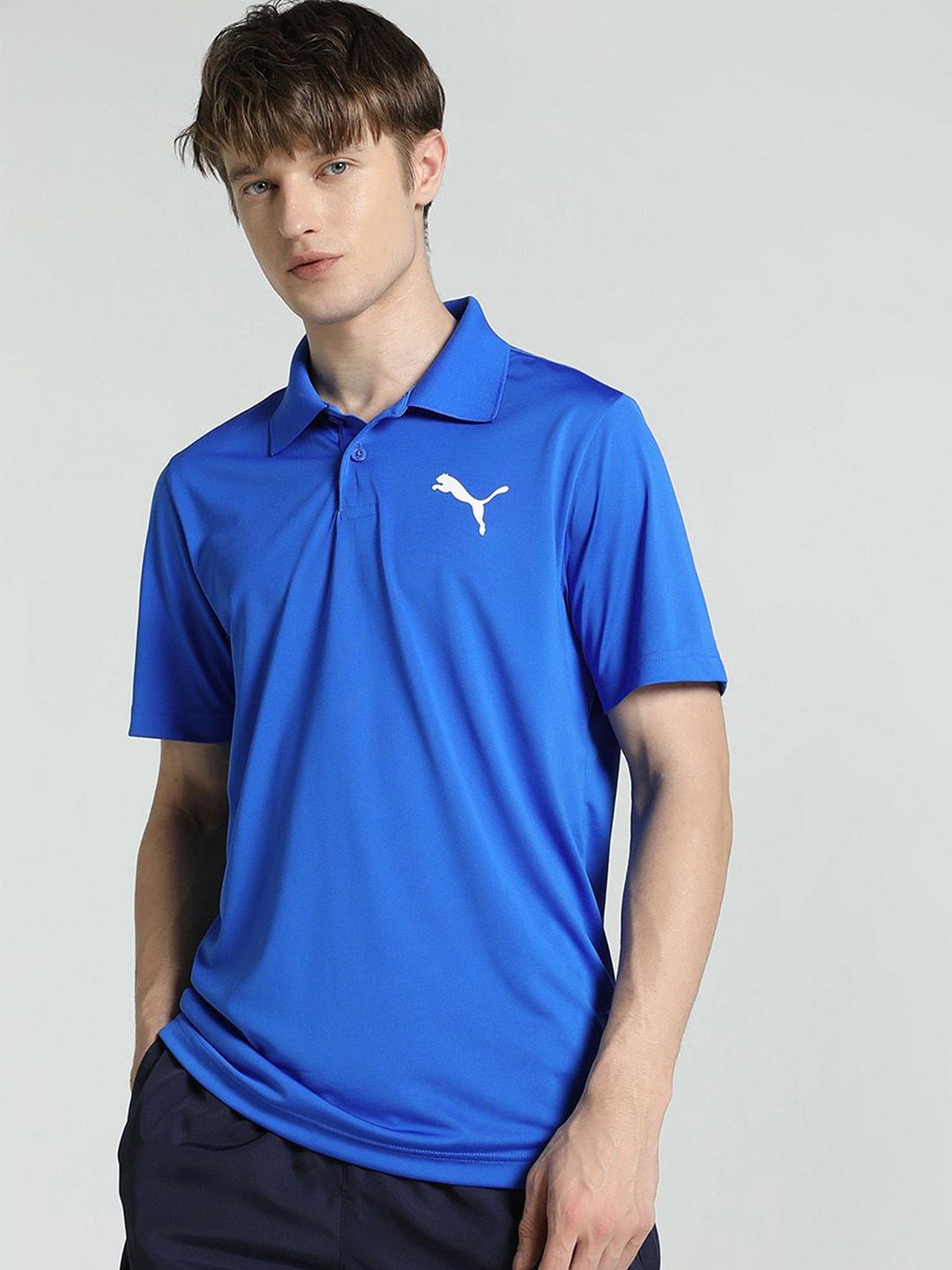 

Puma Cricket Team Brand Logo Printed Pure Cotton Polo Collar T-Shirt, Blue