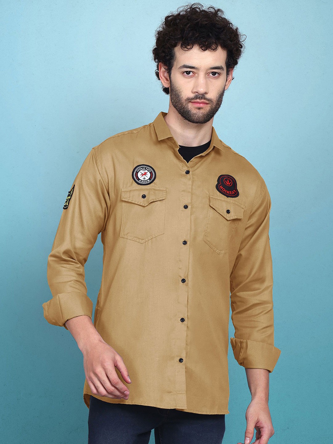 

WOXEN Men Original Fit Spread Collar Solid Cotton Casual Shirt, Brown