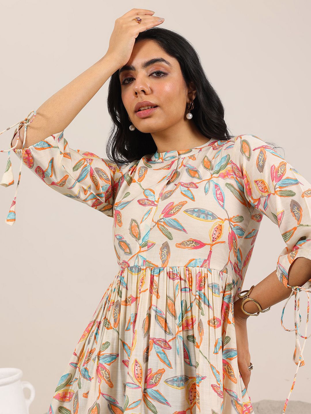 

Libas Women Floral Printed Anarkali Kurti, Off white